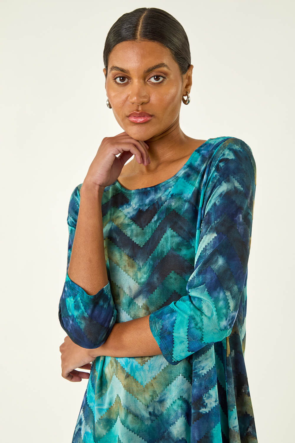 Blue Boucle Stretch Hanky Hem Top, Image 5 of 5