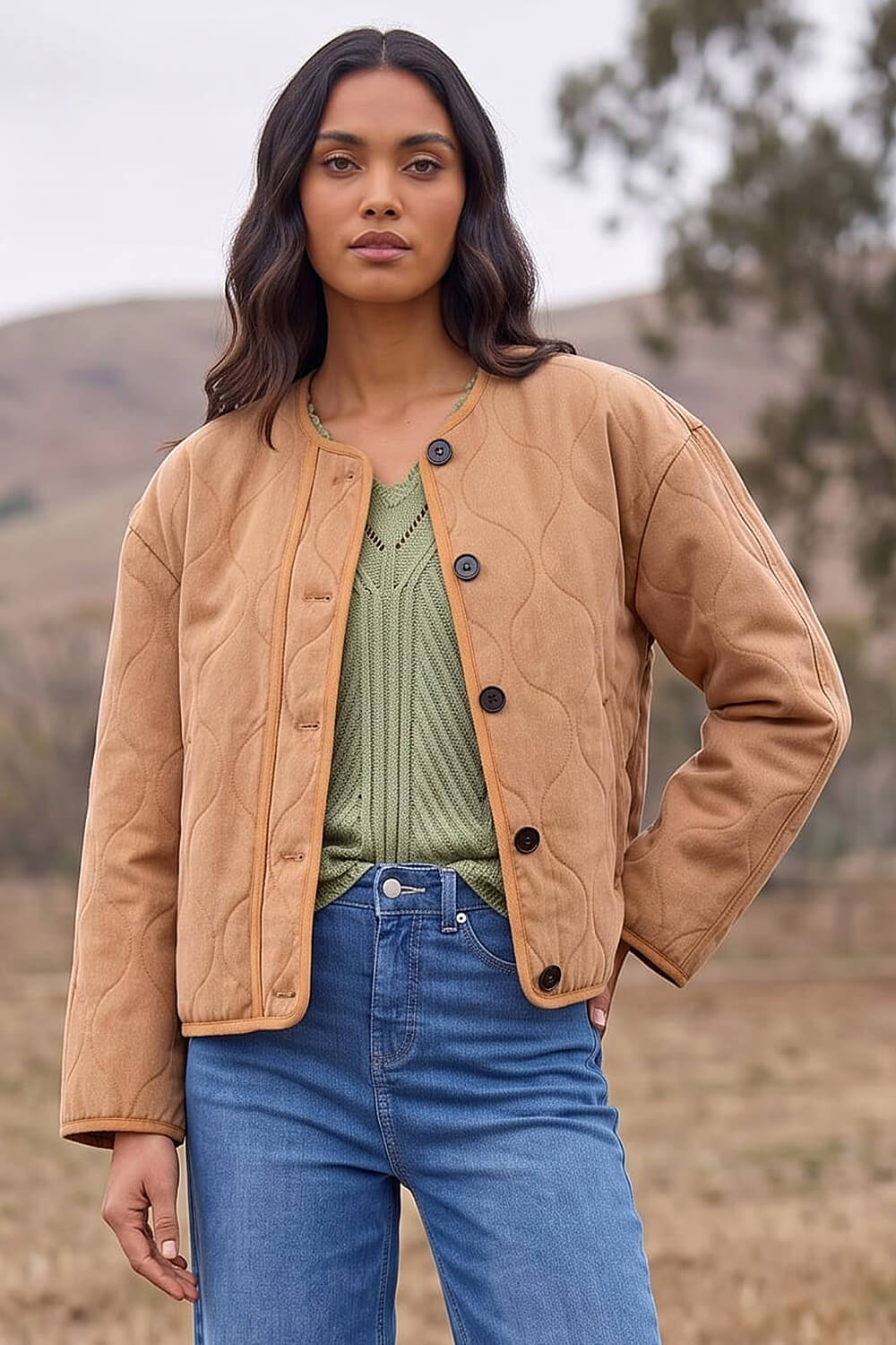 Roman Women's Stone Cotton Twill Quilted Jacket Size 20