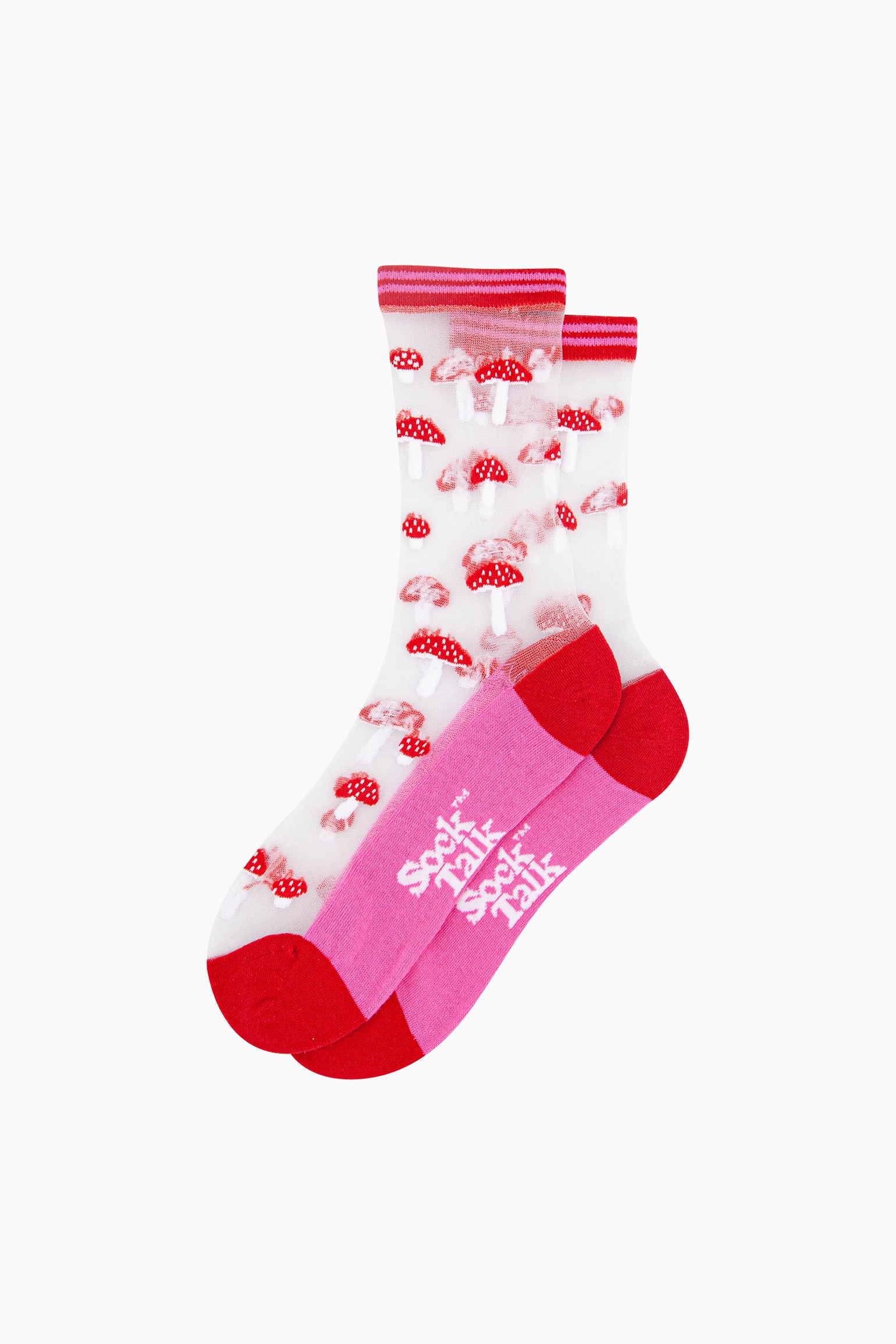 Multi Toadstools Combed Cotton Sheer Pop Socks in Red, Image 3 of 4