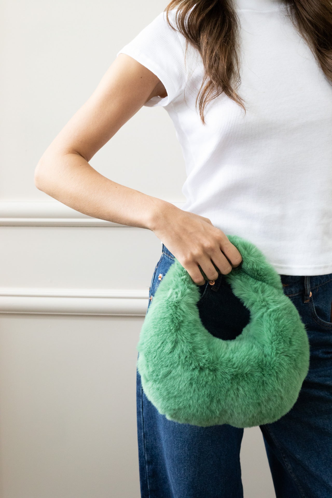 Green Faux Fur Soft Grab Bag, Image 1 of 6