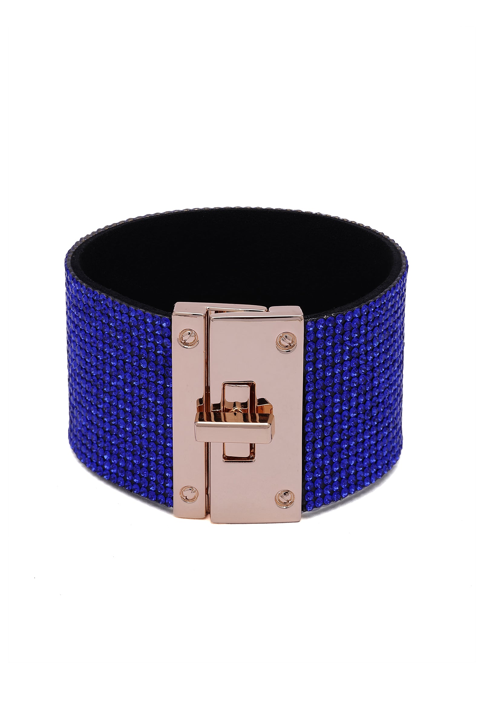 Blue AVANT-GARDE PARIS Blue Luxury Crystal-Studded Leather Cuff Bracelet, Image 3 of 4
