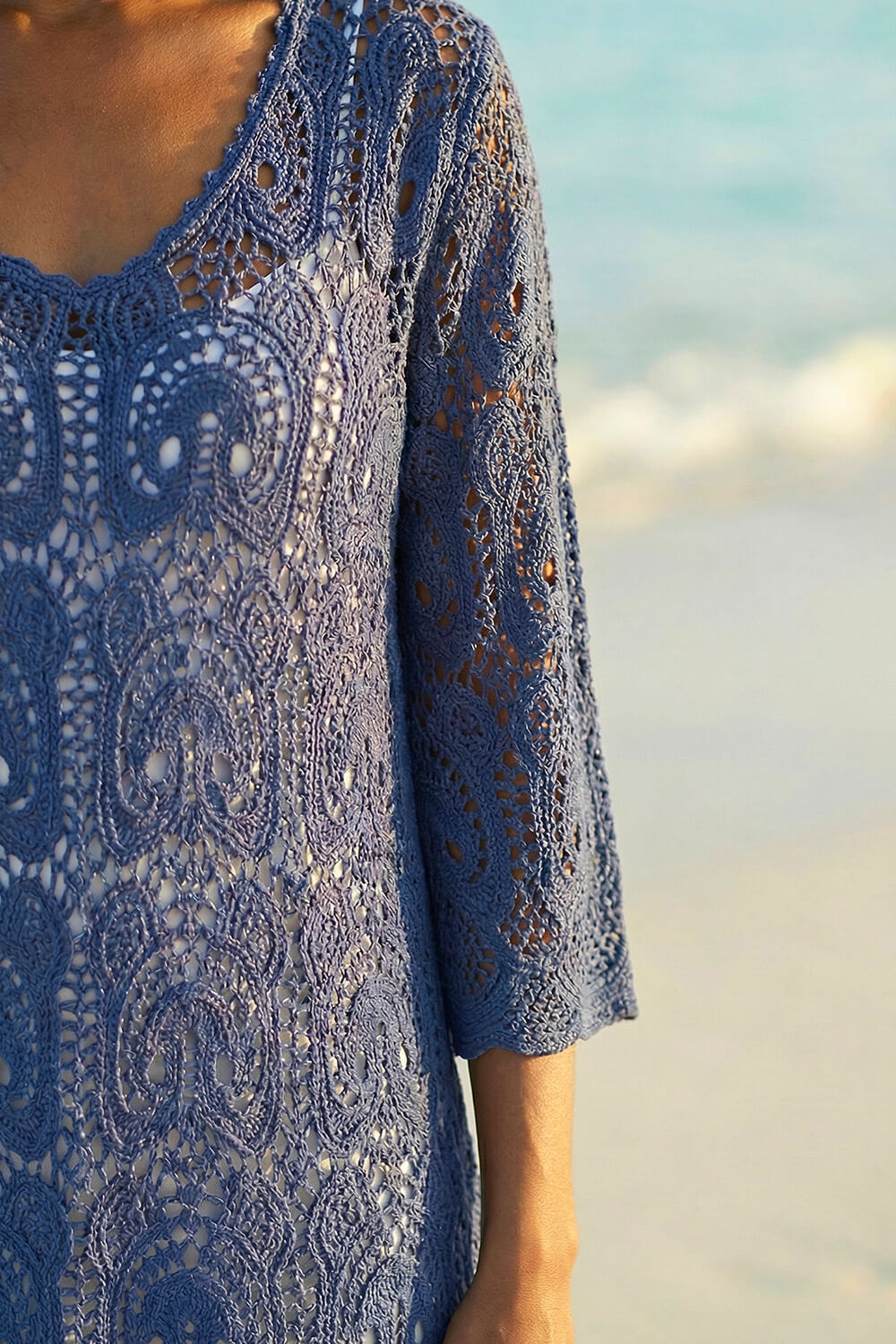 Navy Cotton Crochet Tunic Top, Image 5 of 4