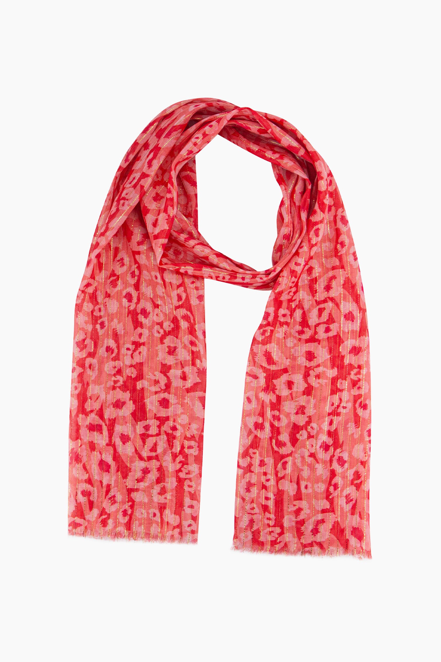 Red Metallic Pinstripe Lightweight Leopard Scarf, Image 1 of 5