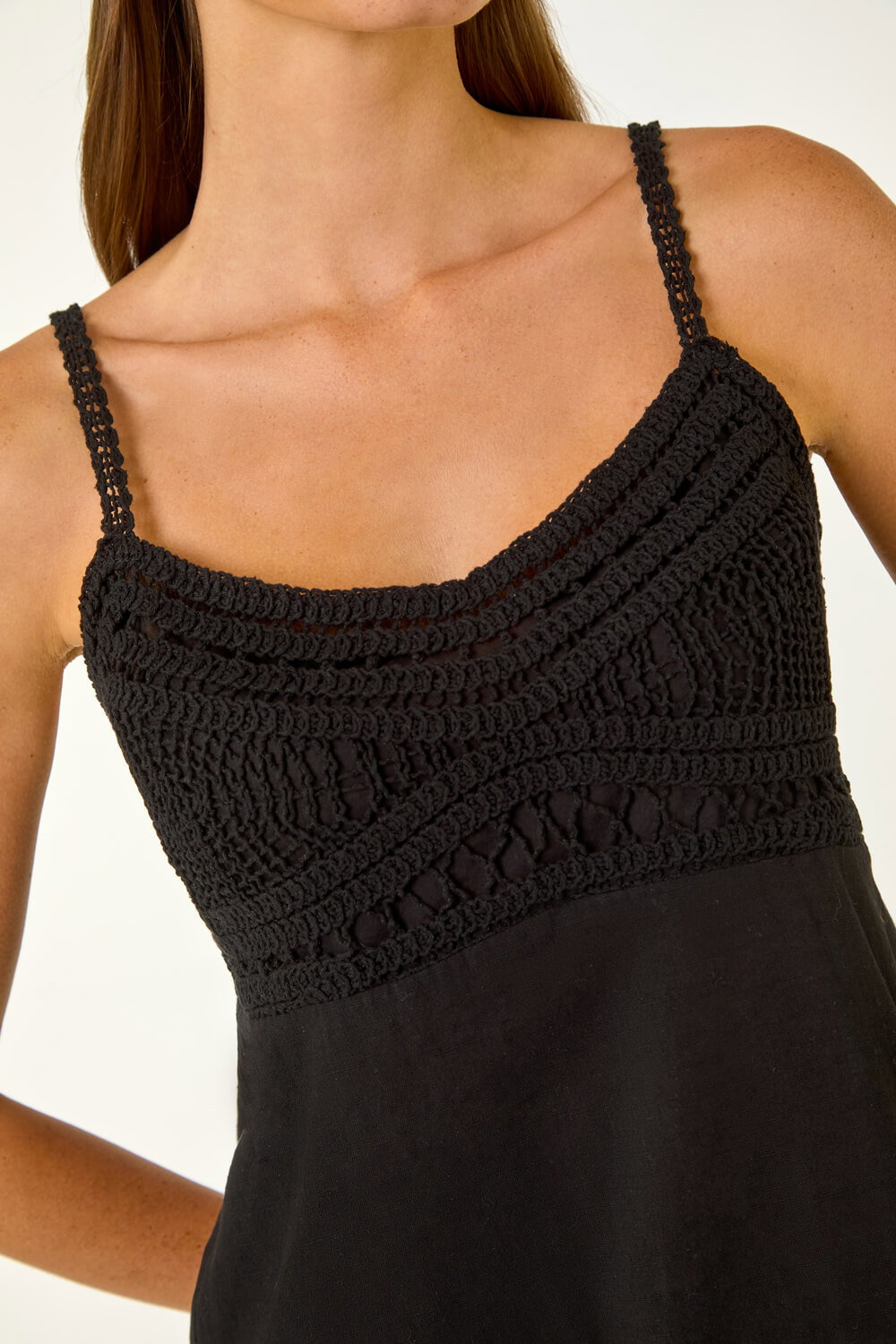 Black Crochet V-Neck Cami Top, Image 6 of 5