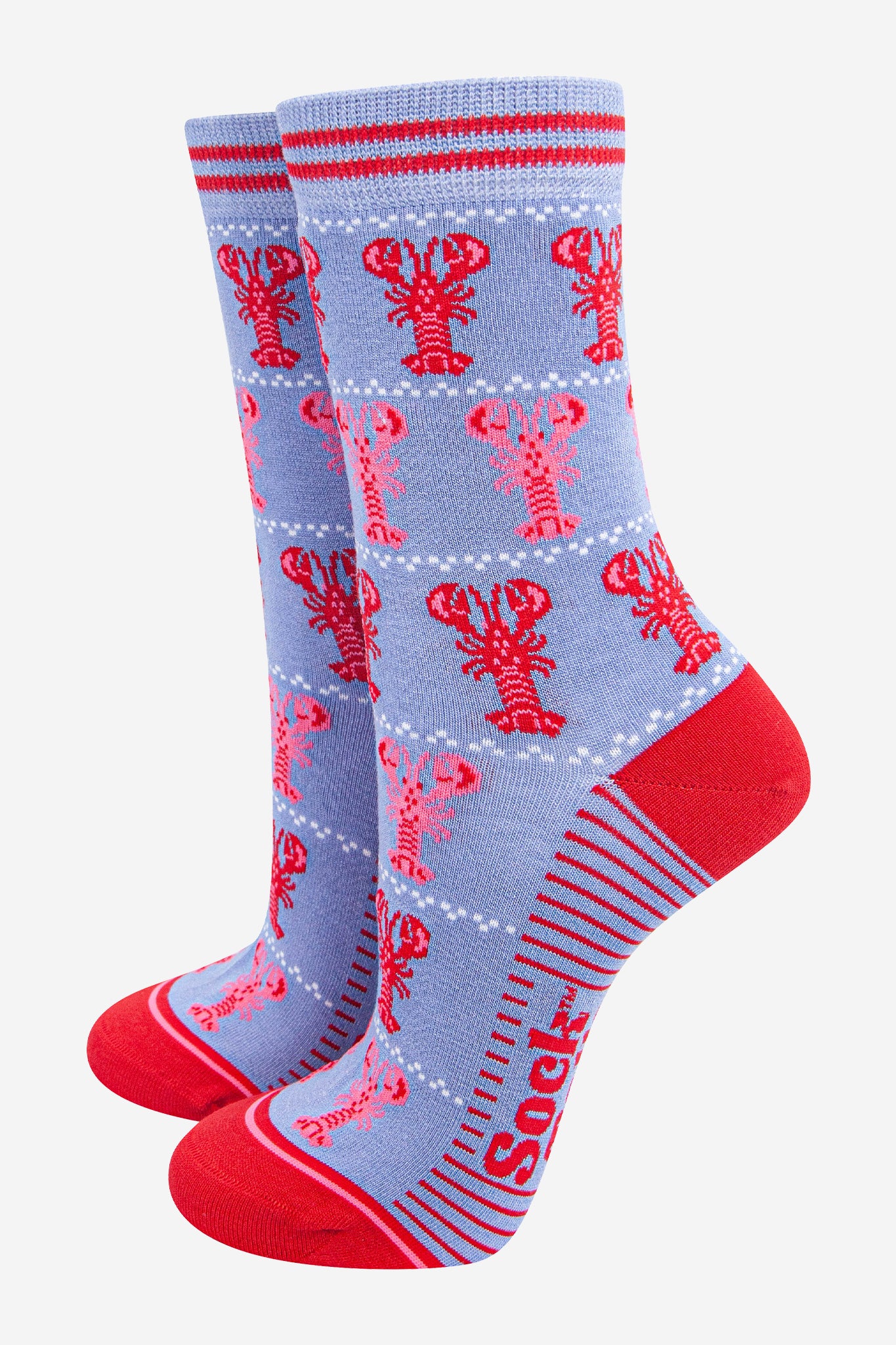 Blue Fair Isle Love Heart Lobsters Bamboo Ankle Socks, Image 1 of 4