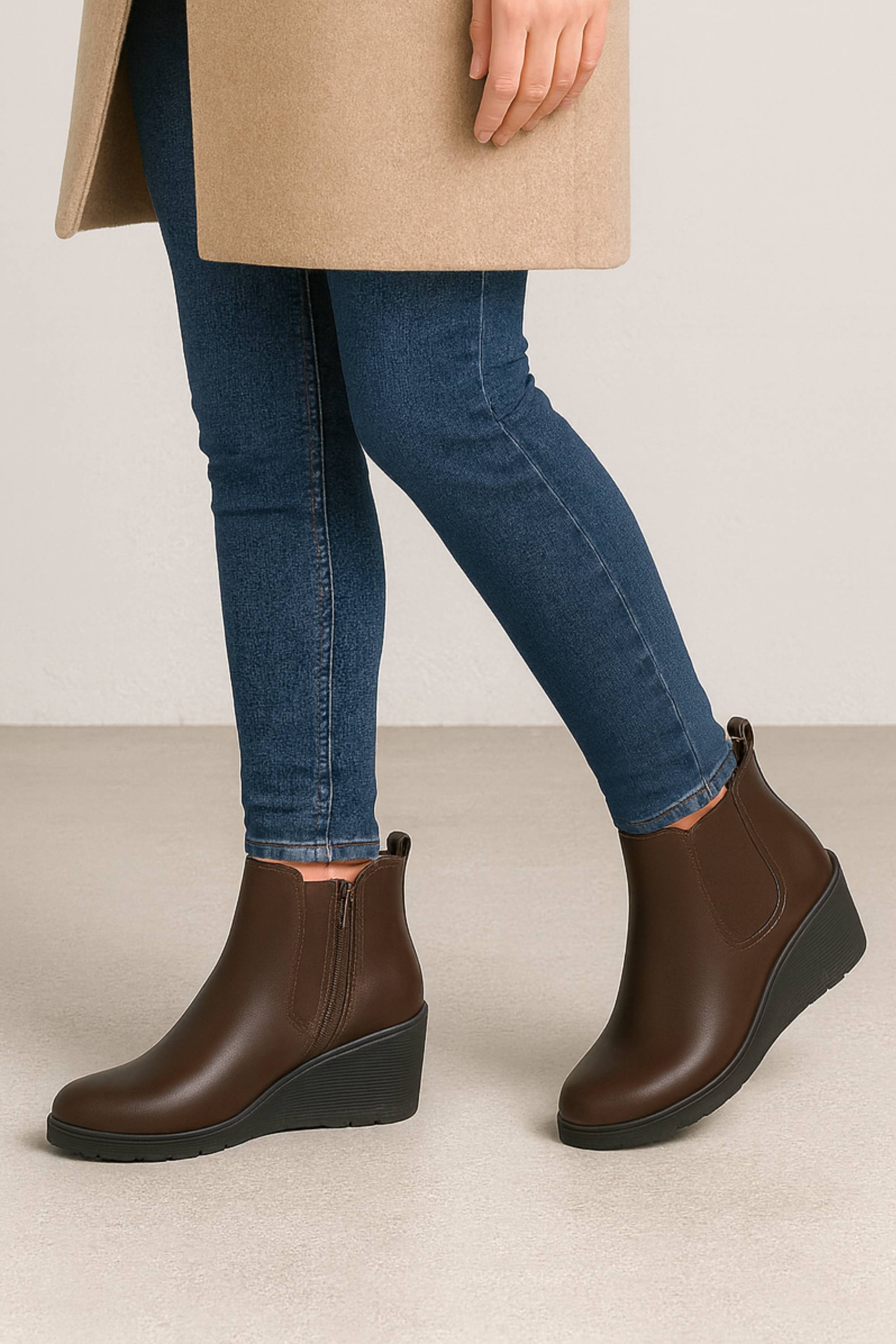 Brown AJVANI Brown High Wedge Heel Ankle Chelsea Boots, Image 2 of 6