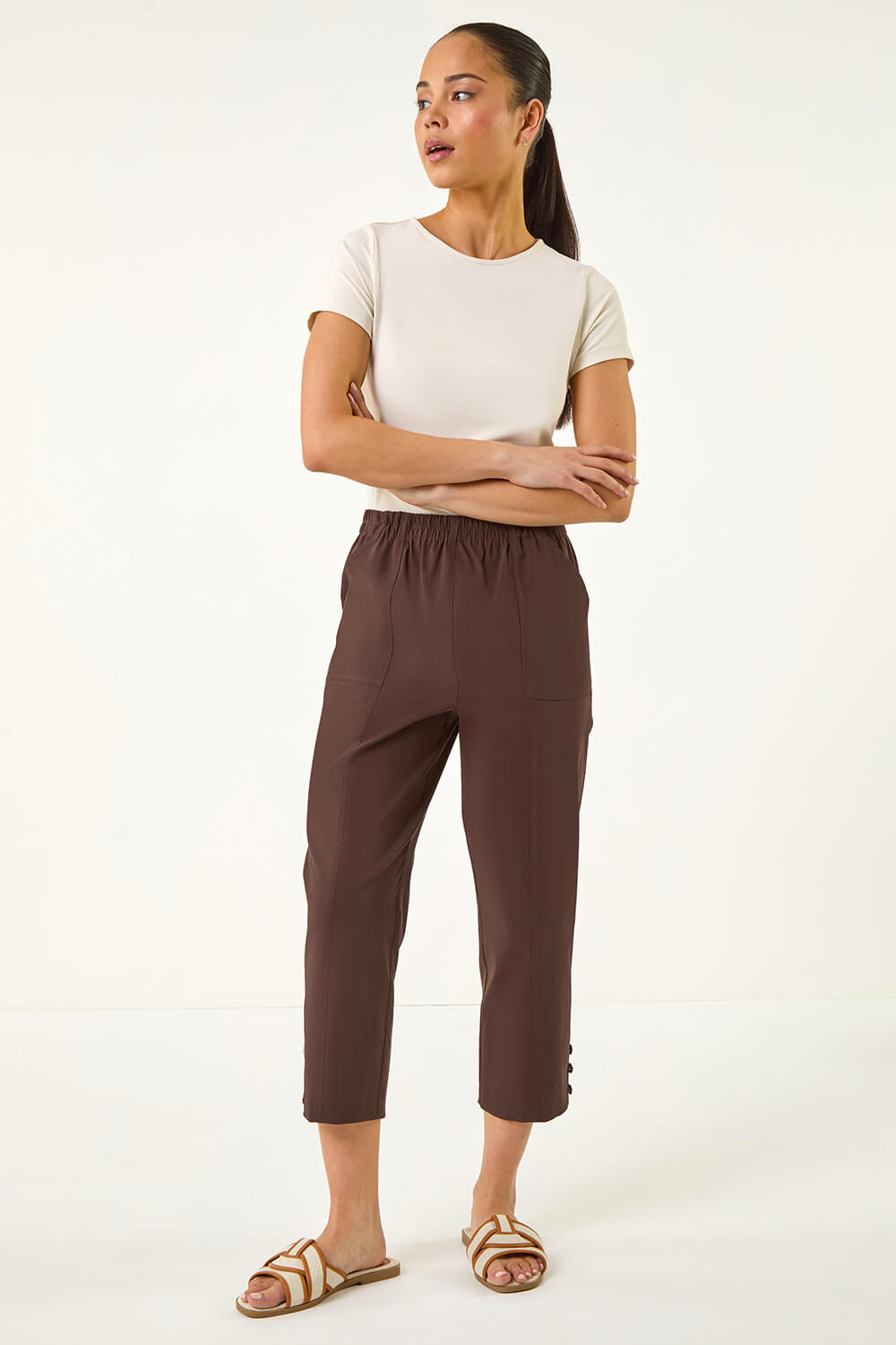 Chocolate Petite Bengaline Cropped Trouser, Image 3 of 5