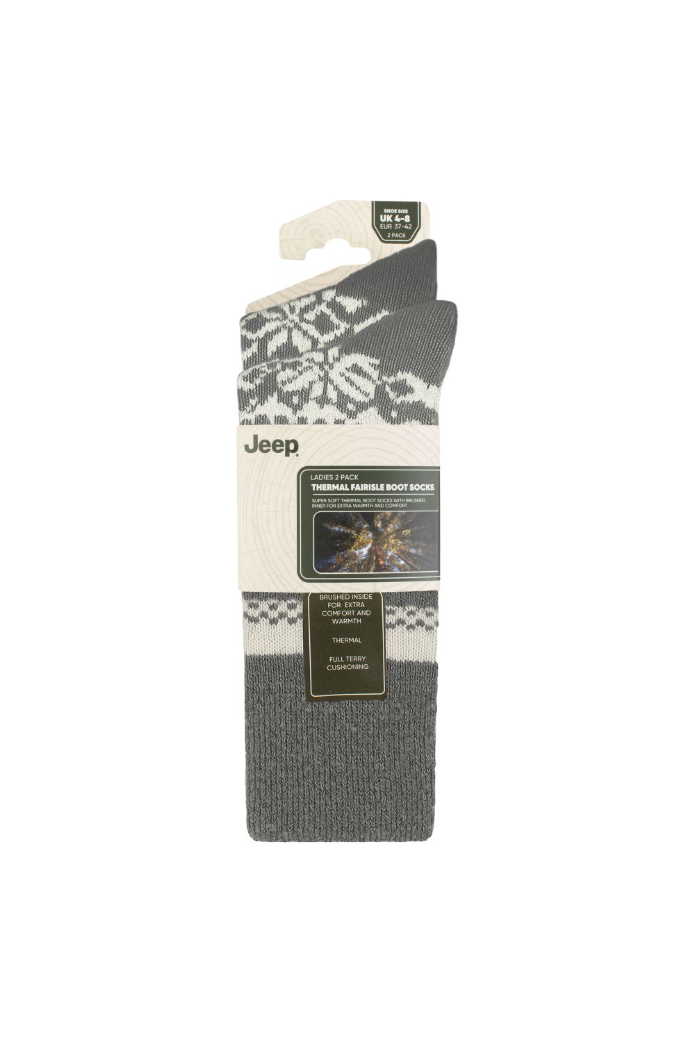Grey 2 Pairs Soft Thermal Fairisle Pattern Socks, Image 2 of 4