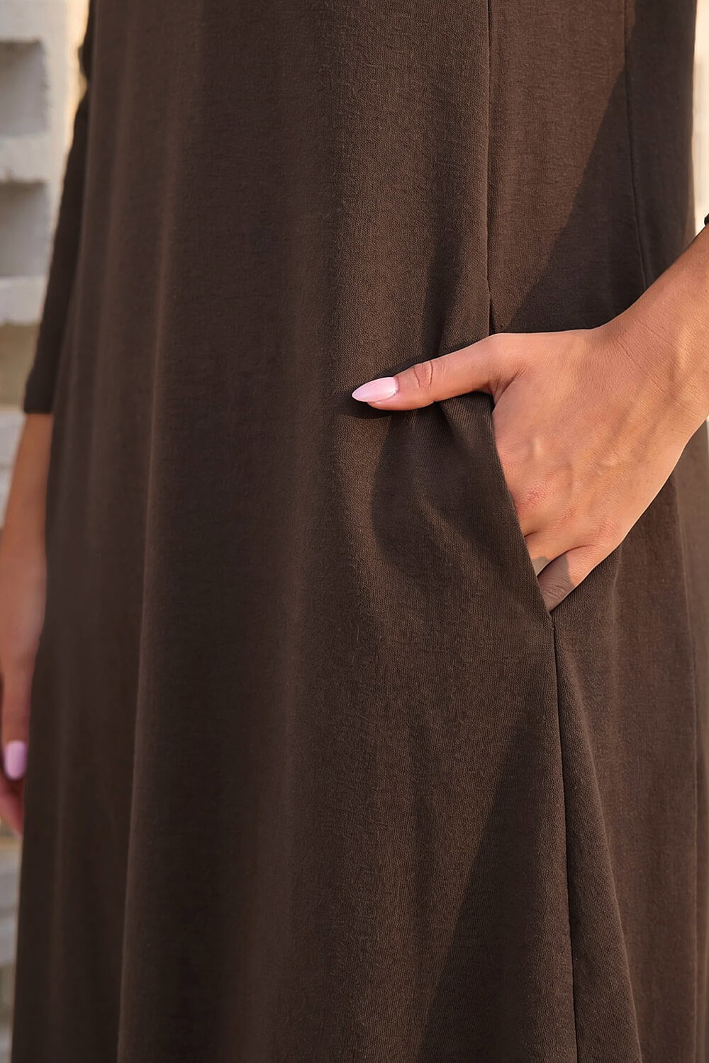 Coffee A-Line Pocket Stretch Swing Dress, Image 5 of 4
