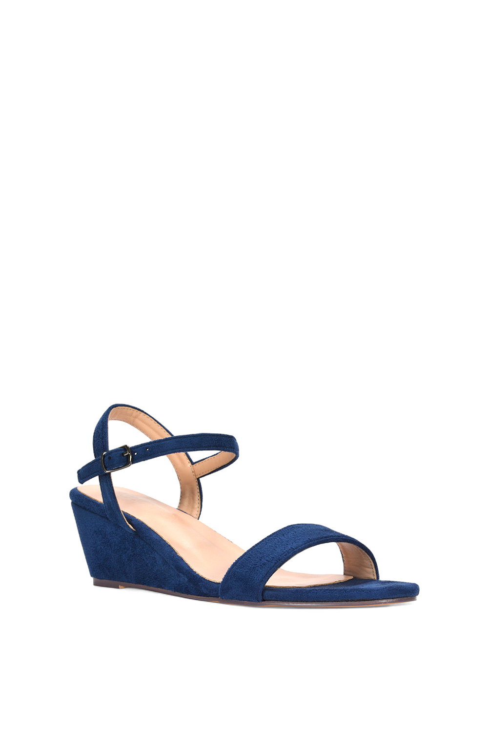 Navy XY LONDON Navy 'Alissa' Low Wedge Heel Sandals With Ankle Strap, Image 2 of 5
