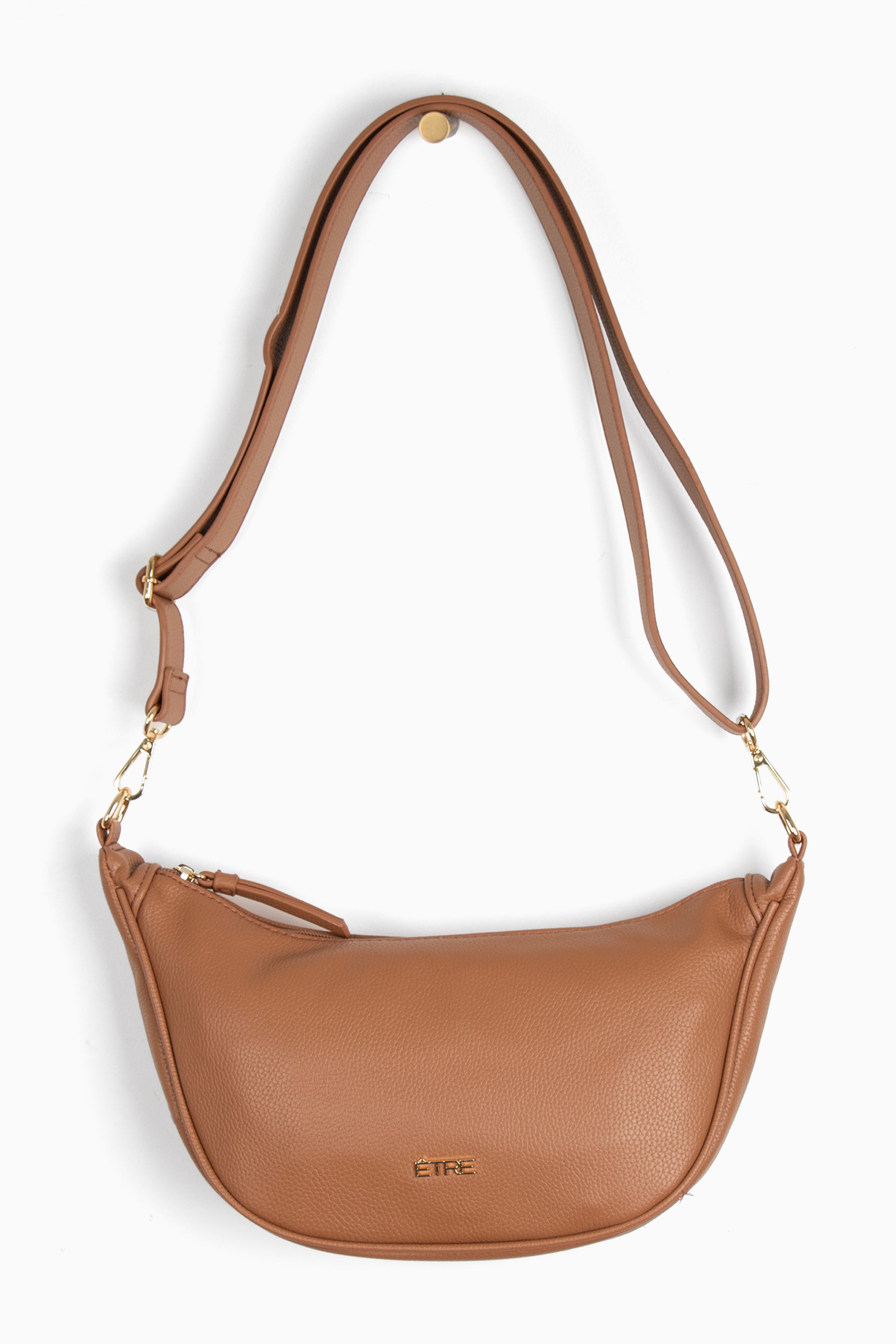 Pink Faux Leather Half Moon Crossbody Bag