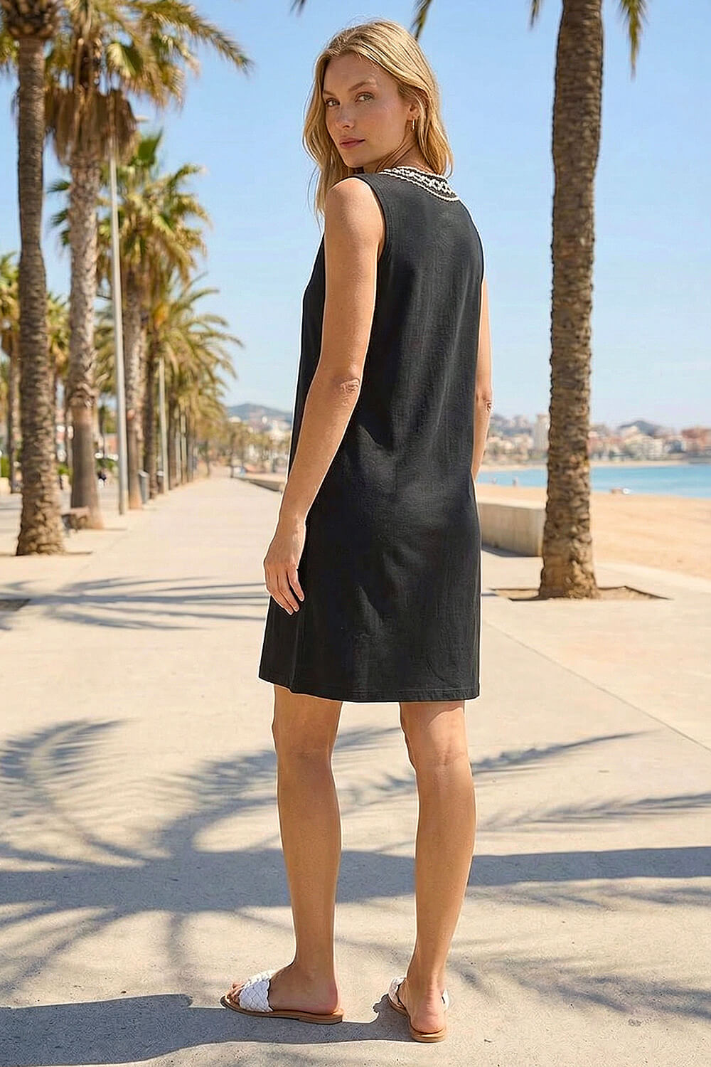 Black Trim Detail V-Neck A-Line Dress, Image 4 of 4
