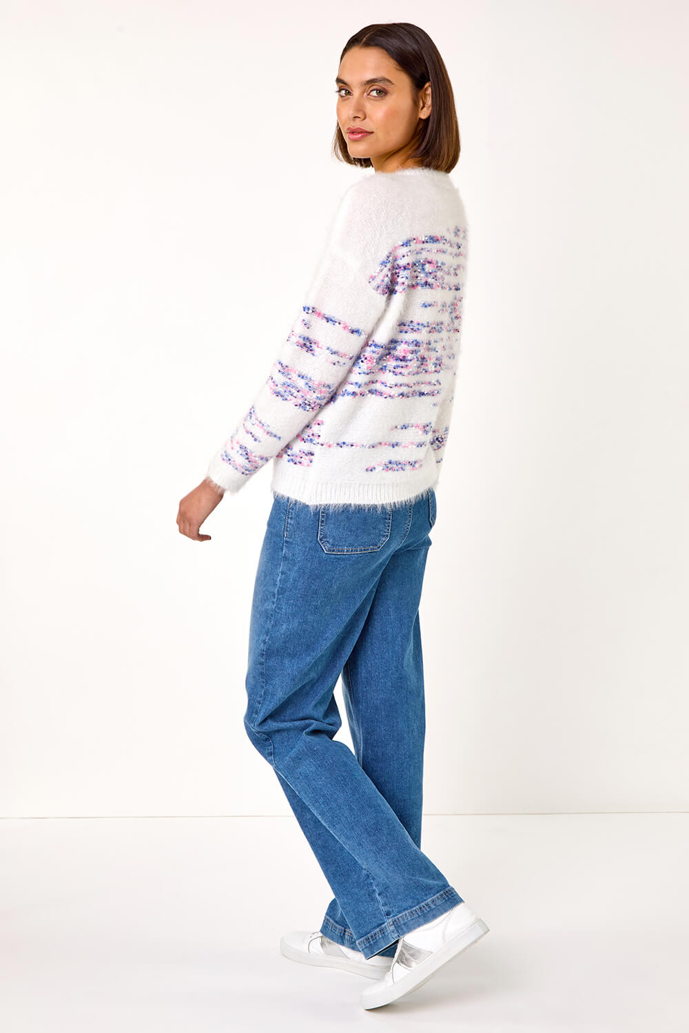 Ivory  Space Dye Fluffy Knit Jumper, Image 4 of 5