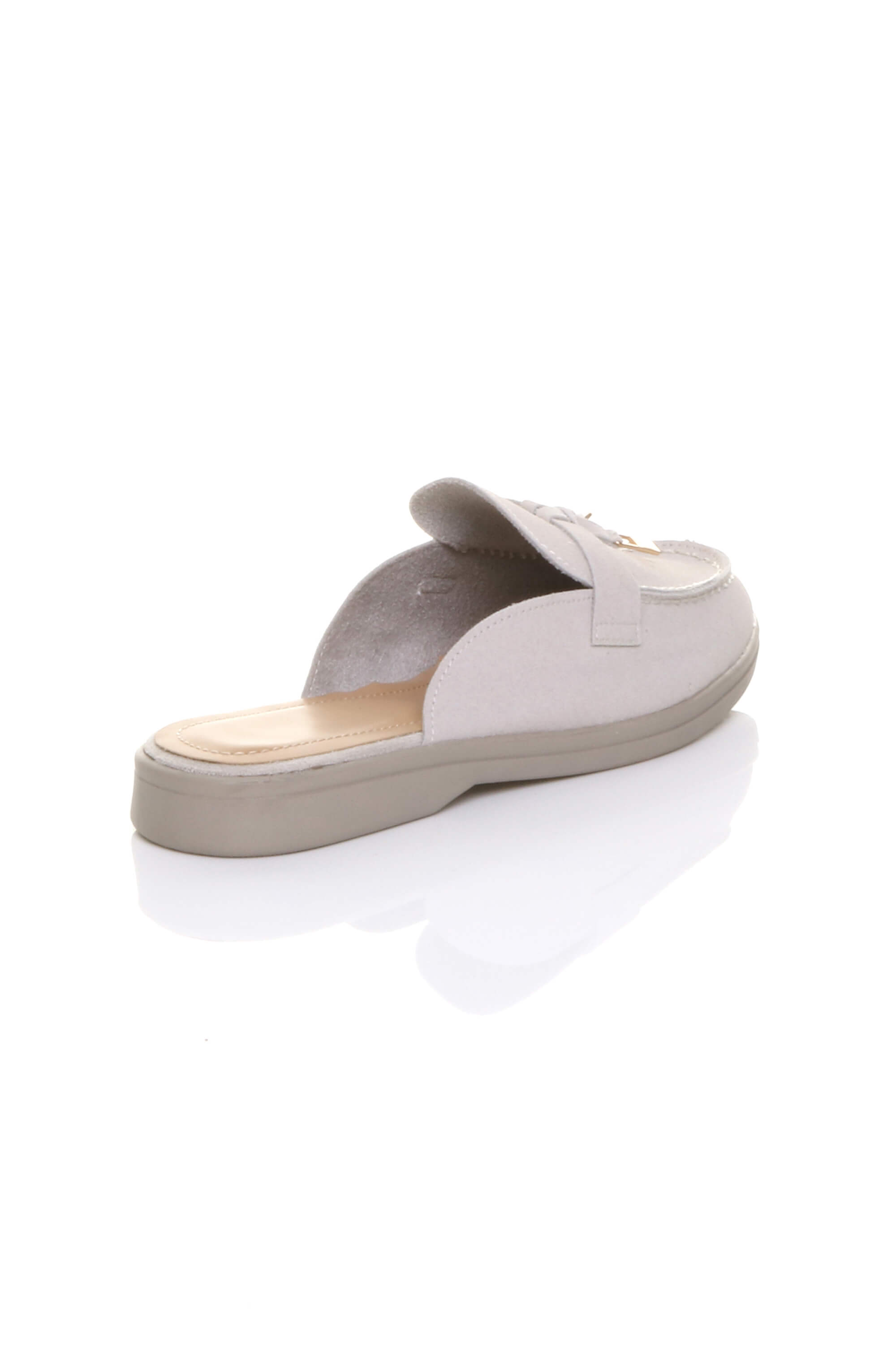 Light Grey AJVANI Light Grey Flat Slip On Open Back Loafers Mules, Image 4 of 4