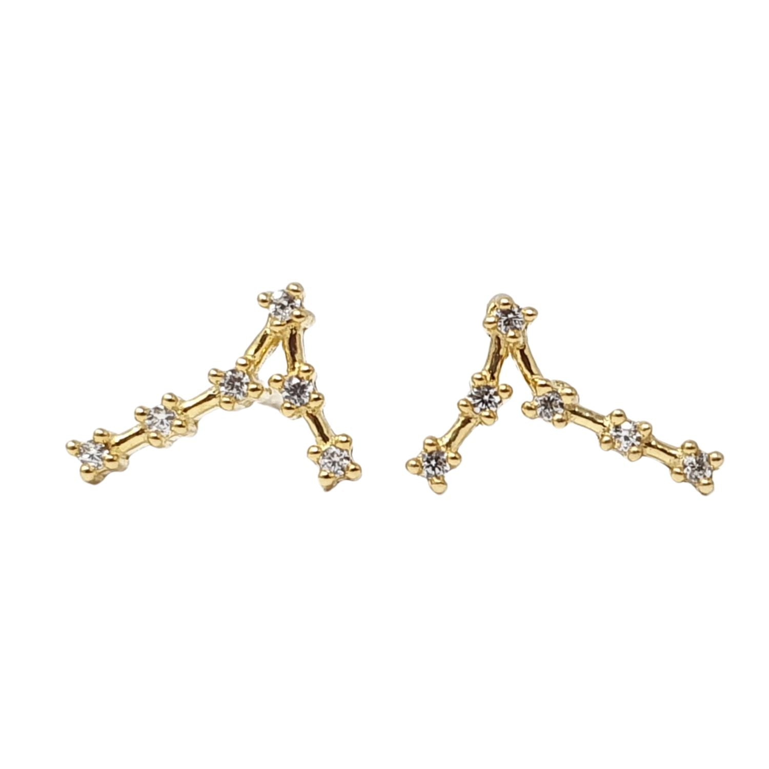 Gold Pisces Star Sign Constellation Astrology Tiny Earrings, Image 1 of 2