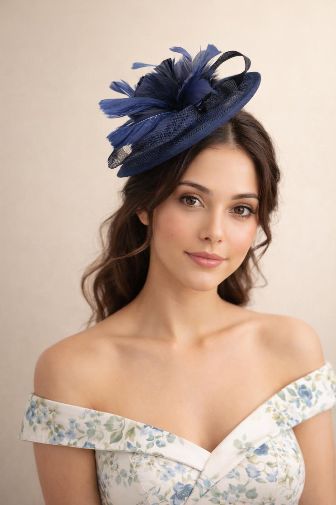Navy Feather & Bow Disc Fascinator, Image 1 of 2