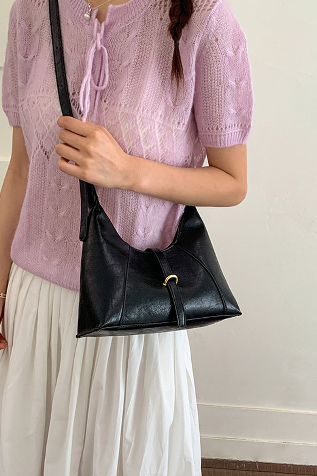 Black Structured Shoulder Bag With Top Handle, Image 4 of 4