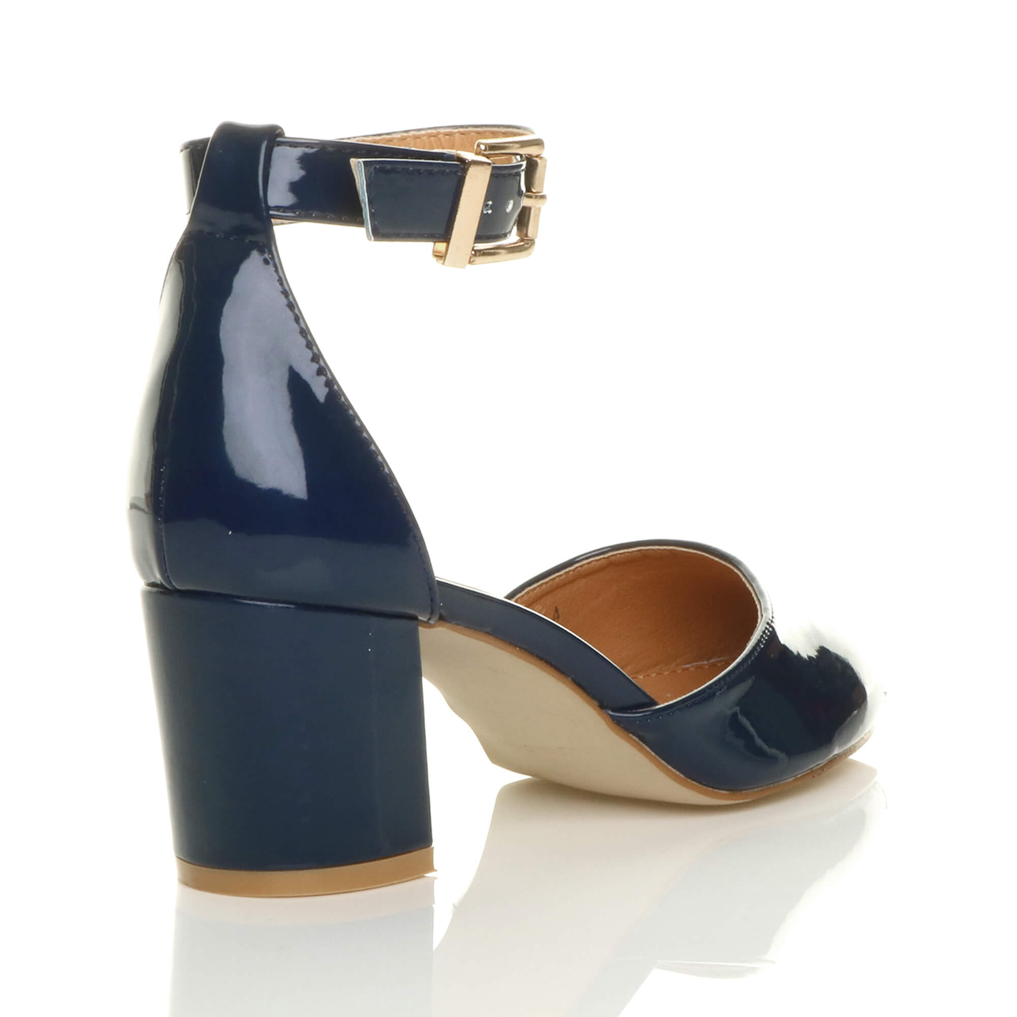 Navy Blue AJVANI Navy Blue Mid Block Heel Ankle Strap 2 Part Heels, Image 4 of 6