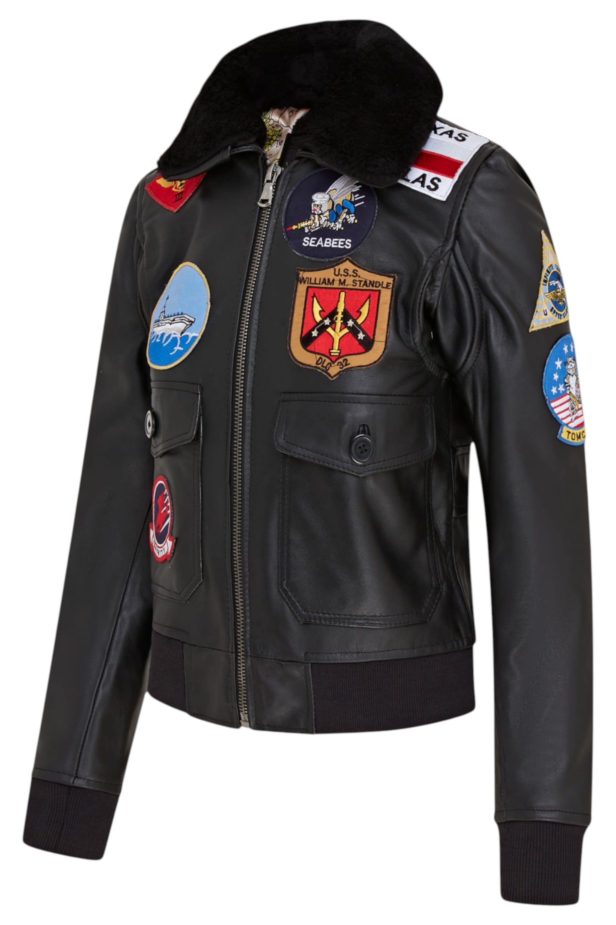 Black A2 Top Gun Leather Bomber Jacket, Image 4 of 7