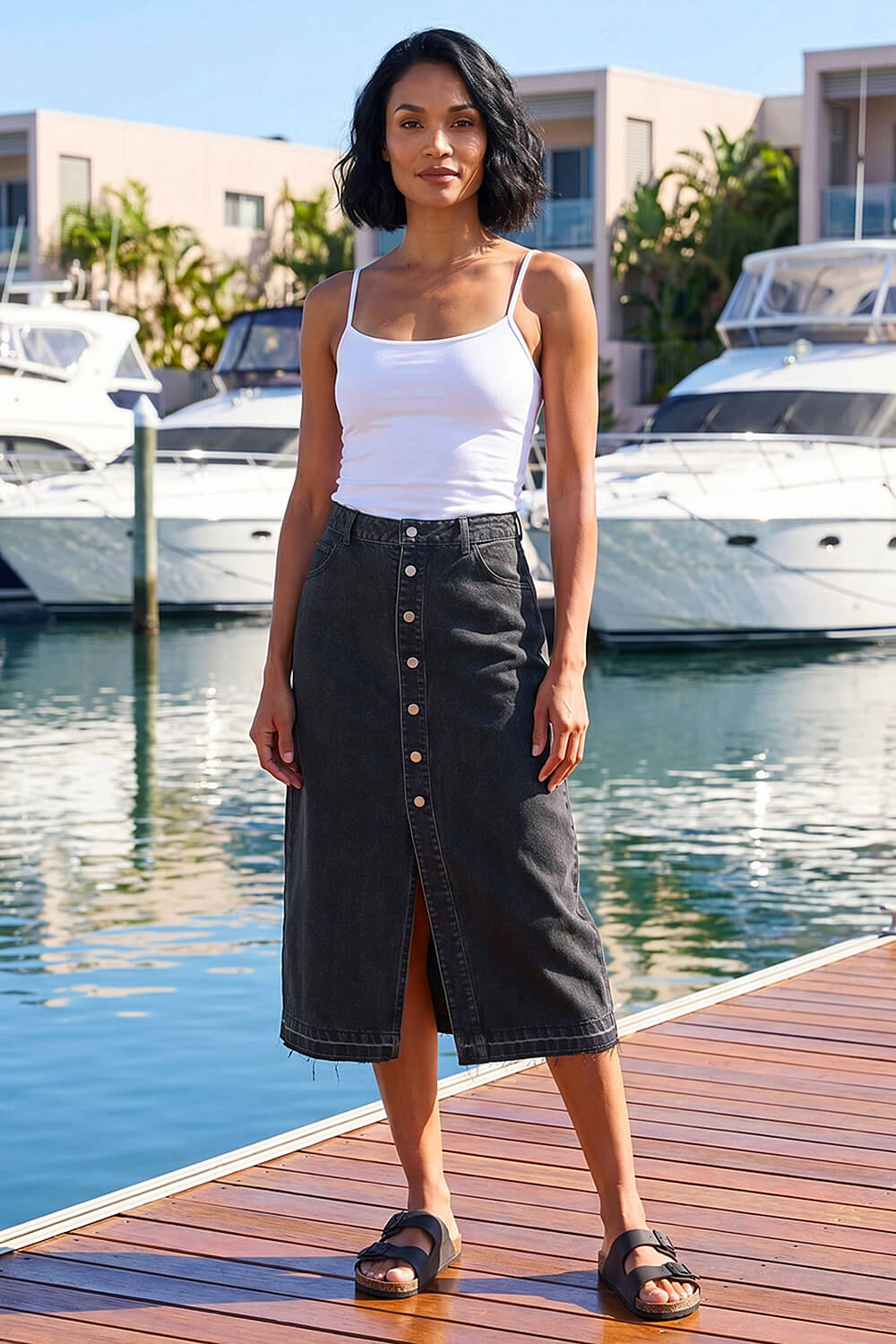Charcoal Dusk Denim Button Skirt, Image 3 of 4