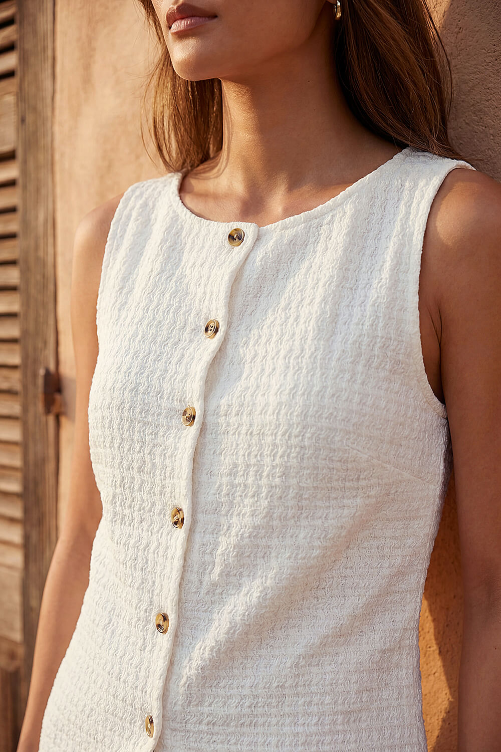 Ivory Textured Button Up Stretch Blouse , Image 5 of 4