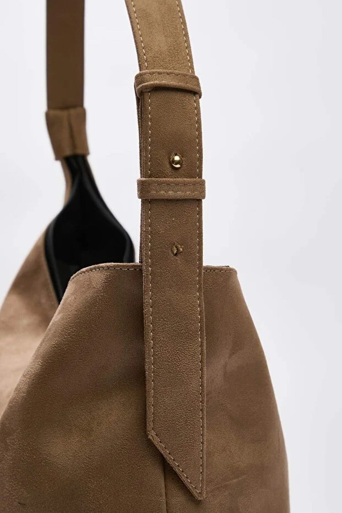 Taupe Women's Faux Leather Asymmetric Hobo Shoulder Bag, Image 2 of 3