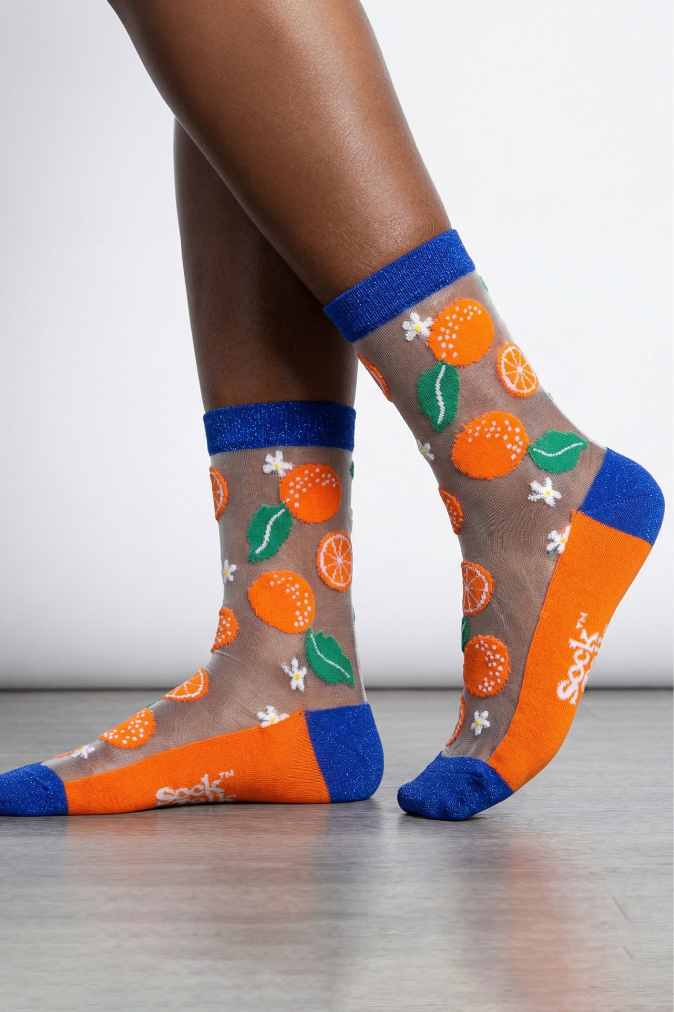 Multi Oranges Fruit Combed Cotton Sheer Pop Socks, Image 1 of 3