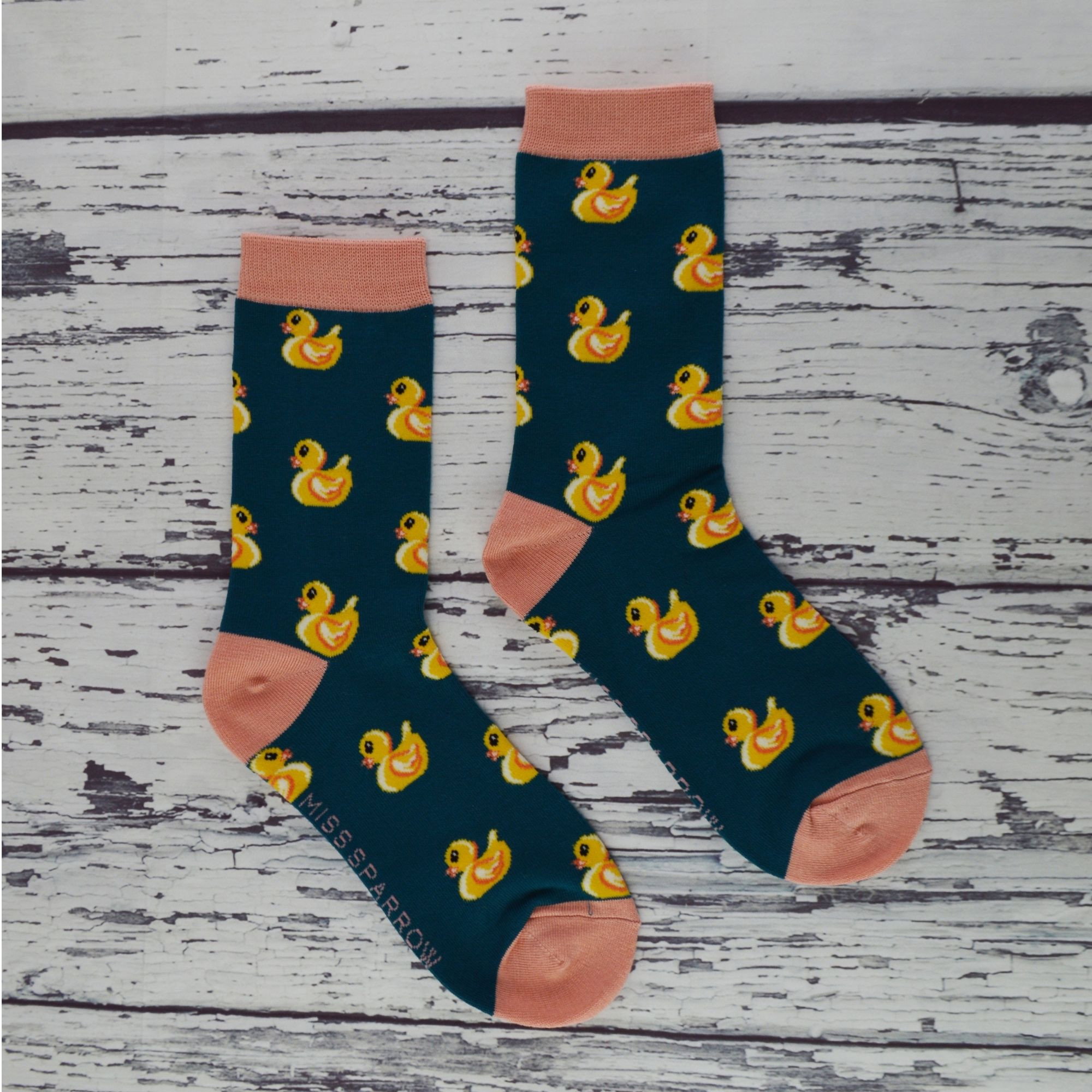 Teal 1 Pack Novelty Teal Rubber Duck Bamboo Socks, Image 4 of 5