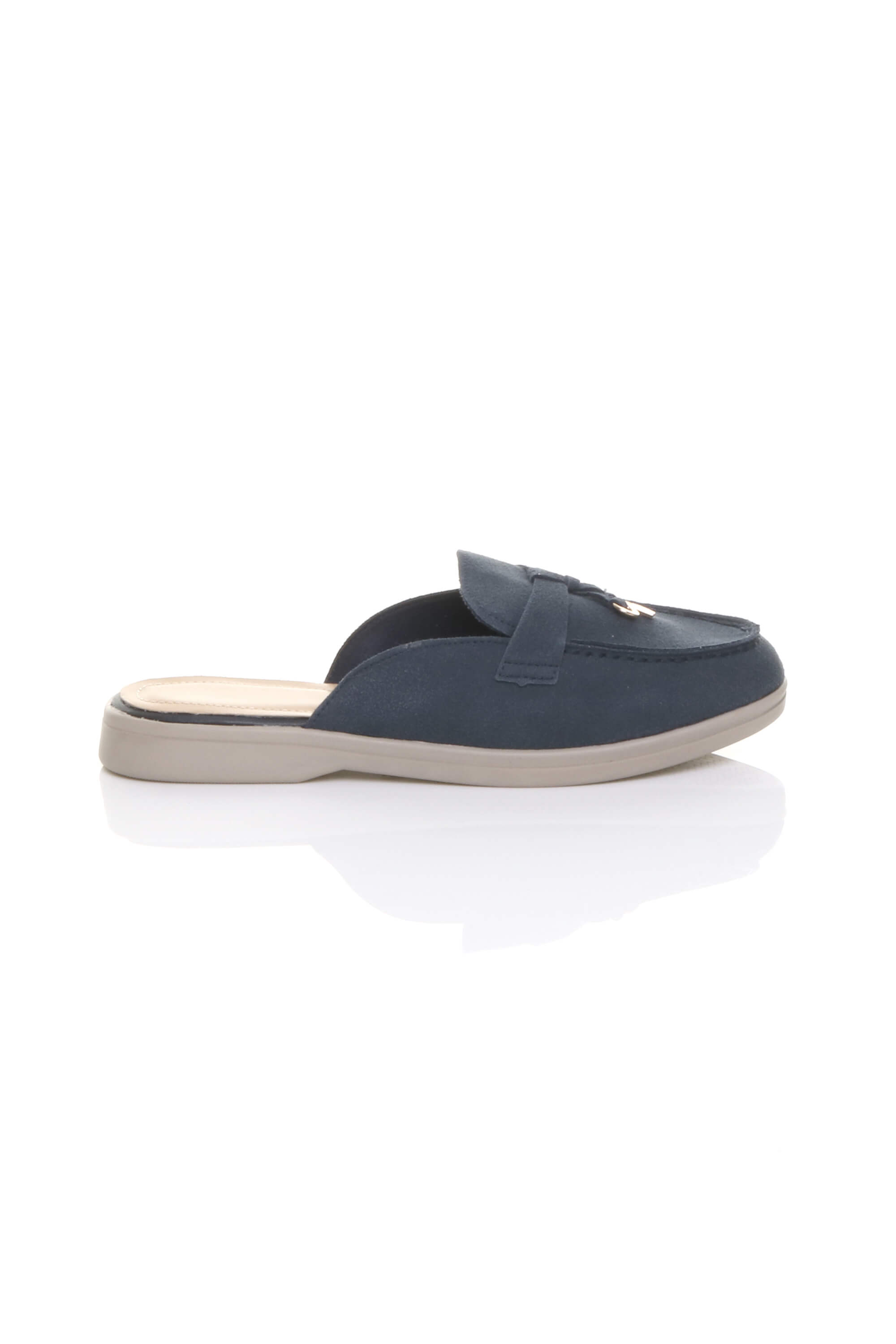Navy Blue AJVANI Navy Blue Flat Slip On Open Back Loafers Mules, Image 2 of 4
