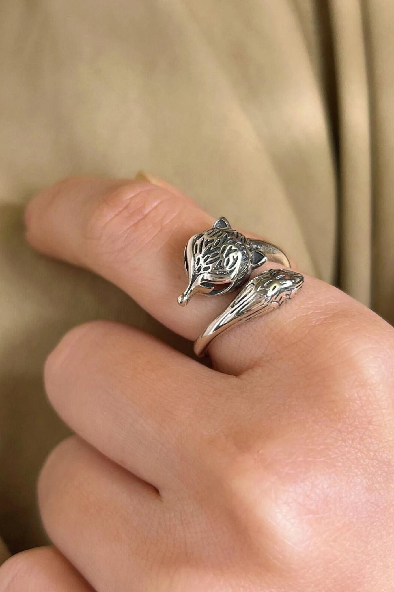 Silver Sterling Silver Fox Adjustable Ring, Image 2 of 4
