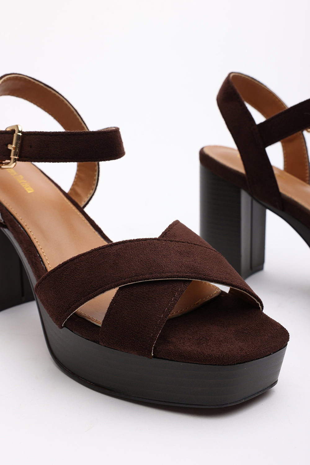 Dark Brown 'Yvette' Cross Over Platform Sandals, Image 5 of 7