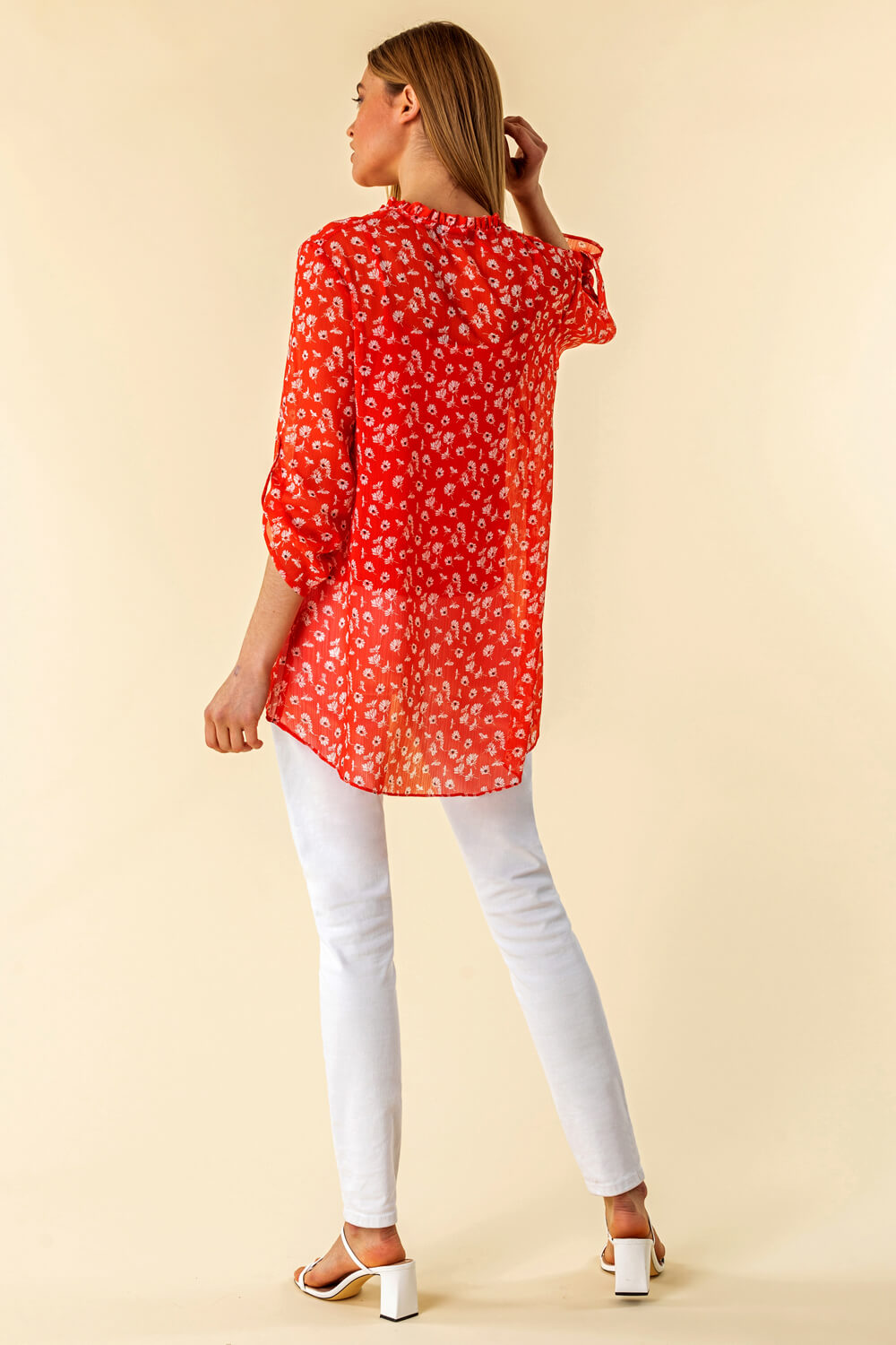 Red Frill Neck Floral Shirt and Cami Top, Image 4 of 4