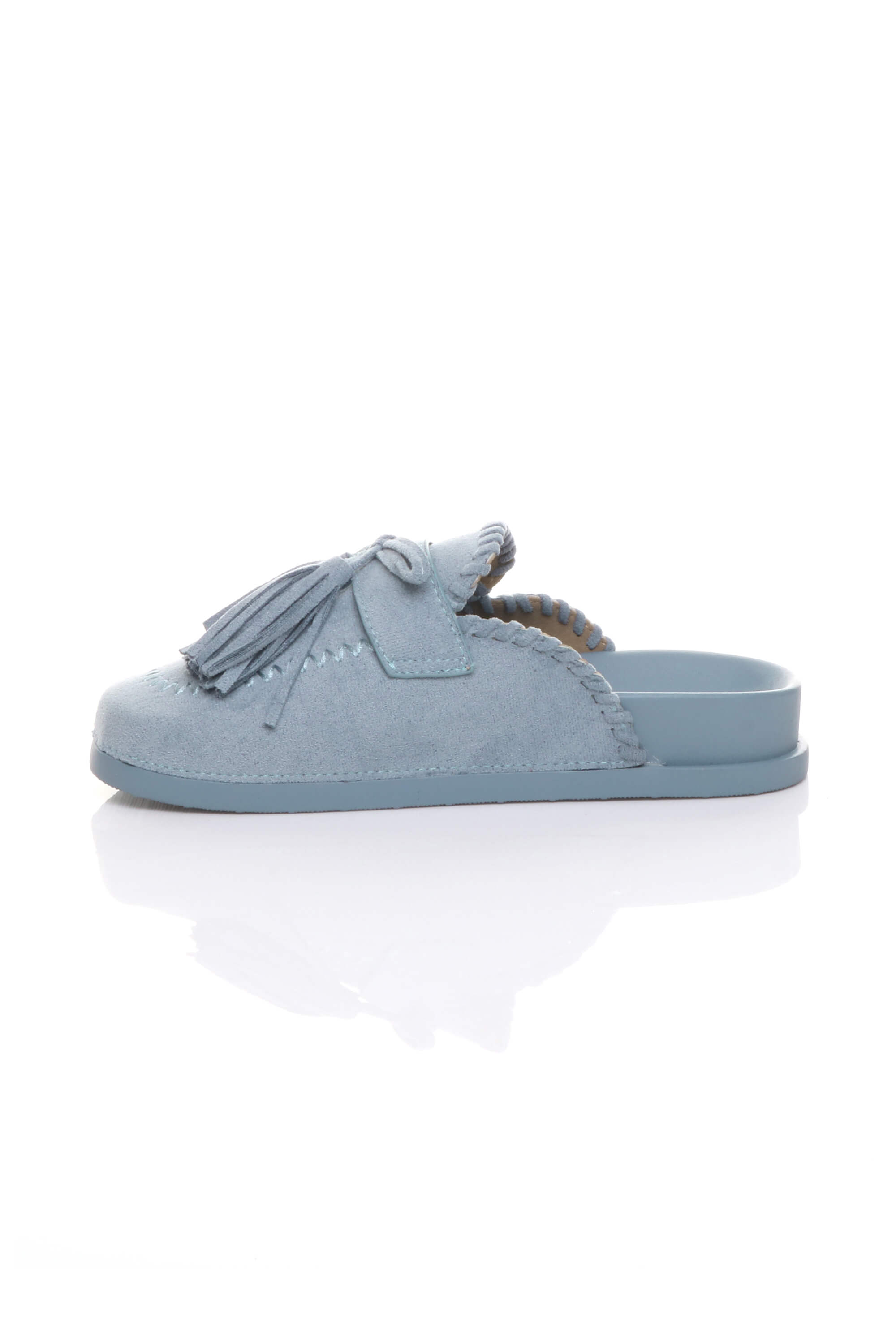 Light Blue AJVANI Light Blue Flat Tassel Moccasin Mules Sandals Sliders, Image 3 of 4