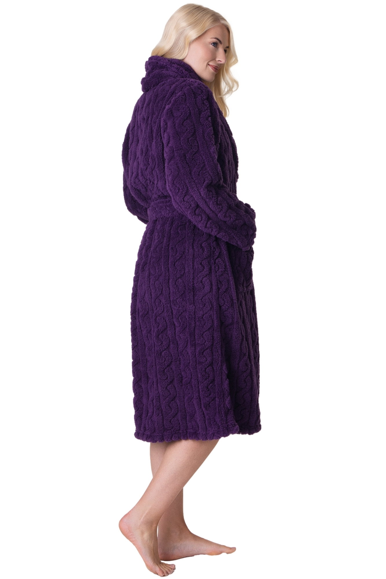 Purple Camille Lingerie Purple Supersoft Fleece Jaquard Bathrobe, Image 2 of 5