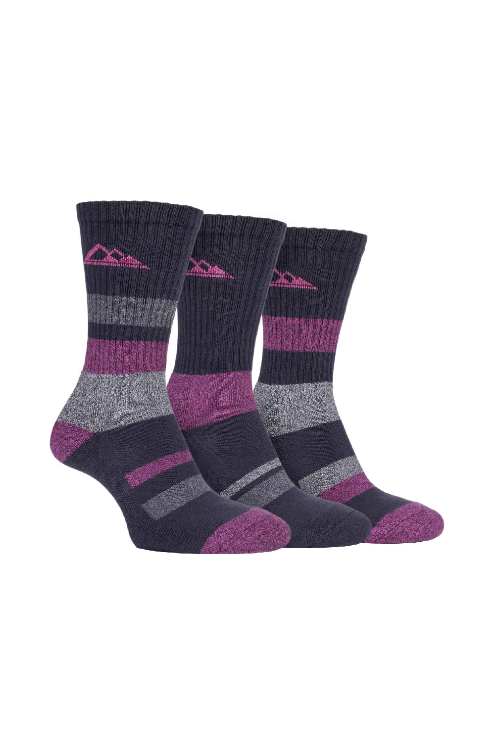 Grey 3 Pack Padded Sole Cotton Hiking Socks, Image 1 of 4