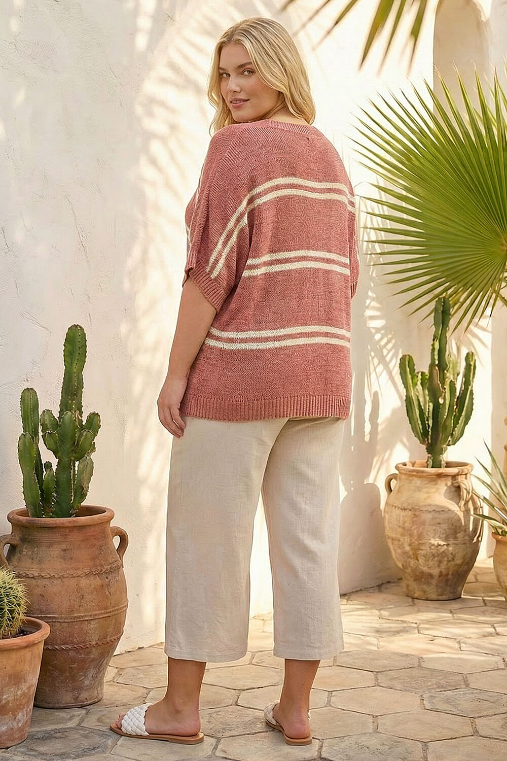 Rose Curve Stripe V-Neck Knit Jumper, Image 4 of 4
