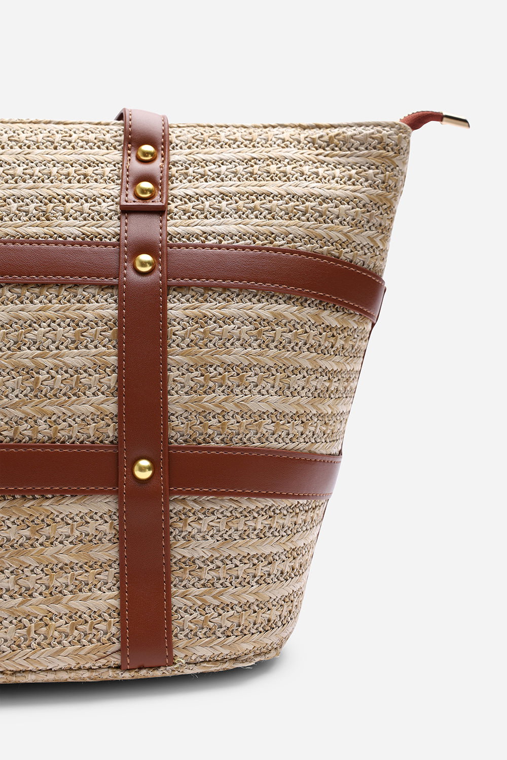 Tan Where's That From Tan Catalina Large Raffia Bag with Stud Detail, Image 3 of 4