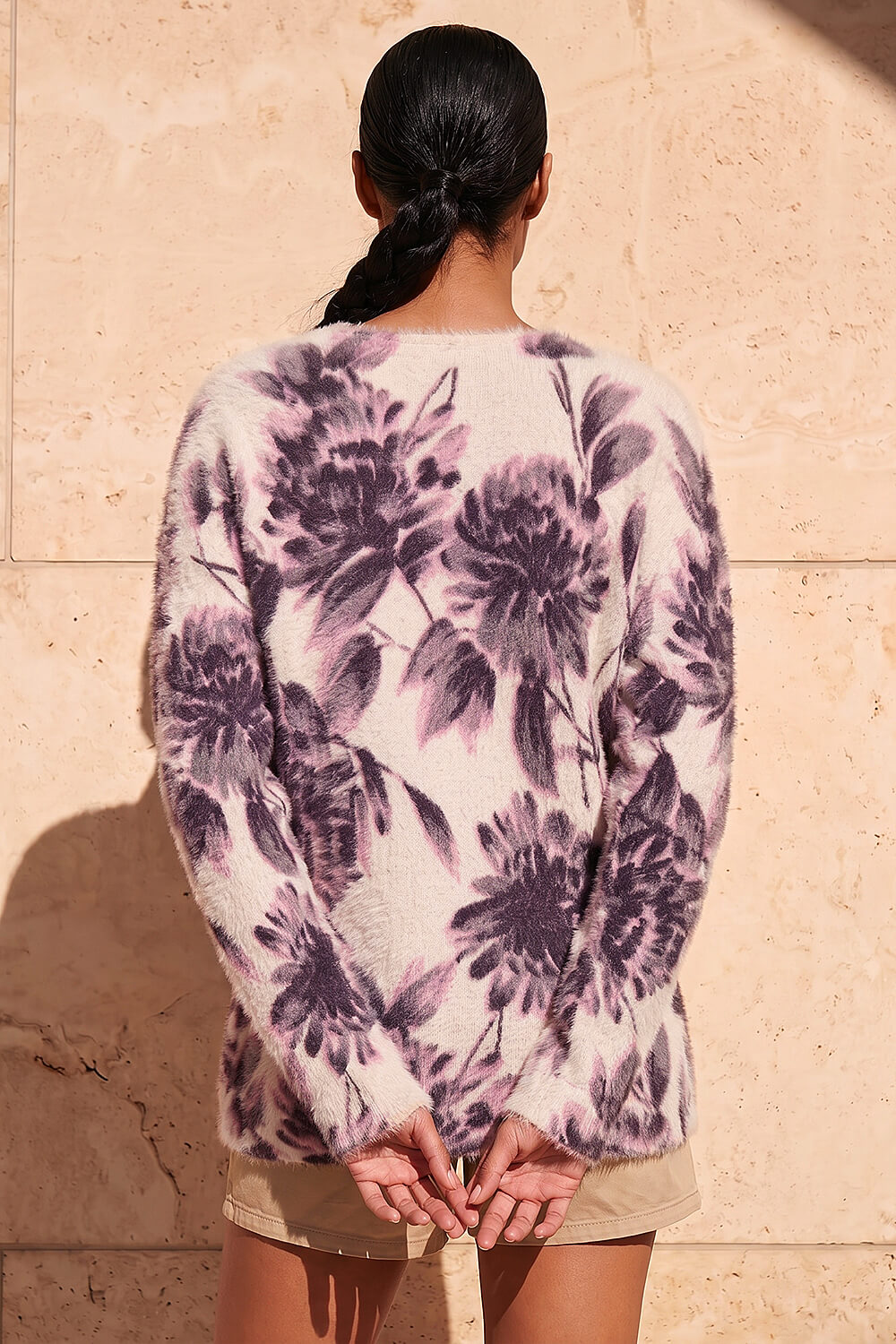 Light Pink Floral Print Fluffy Knit Jumper, Image 4 of 4