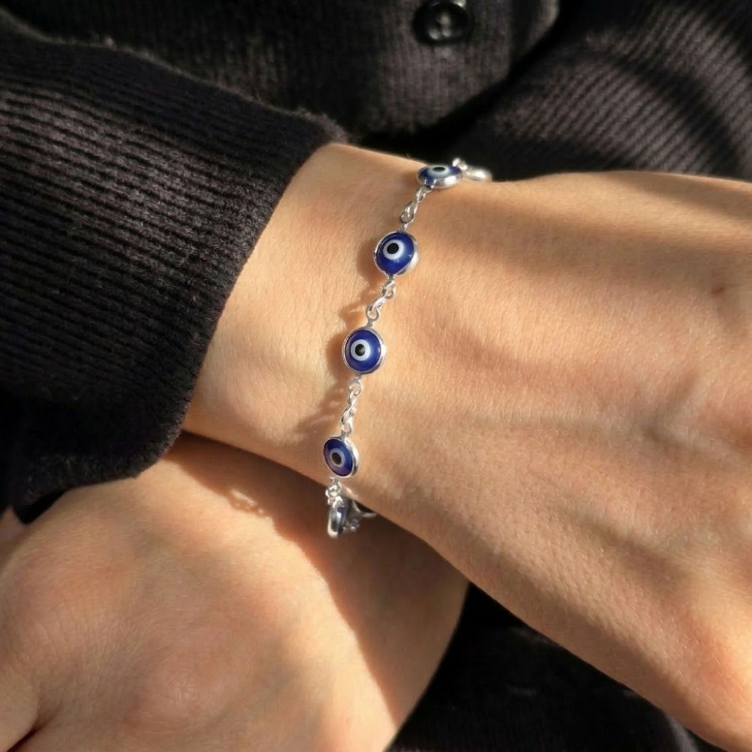 Gold Evil Eye Rhodium Plated Silver Protection Bracelet, Image 2 of 5