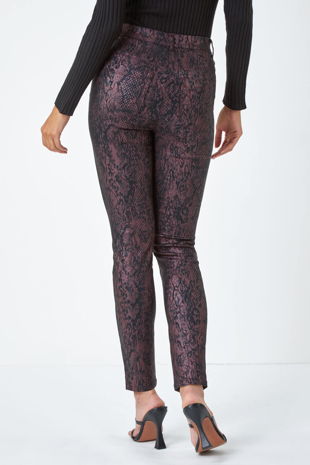 Burgundy Animal Print Stretch Jegging, Image 4 of 5