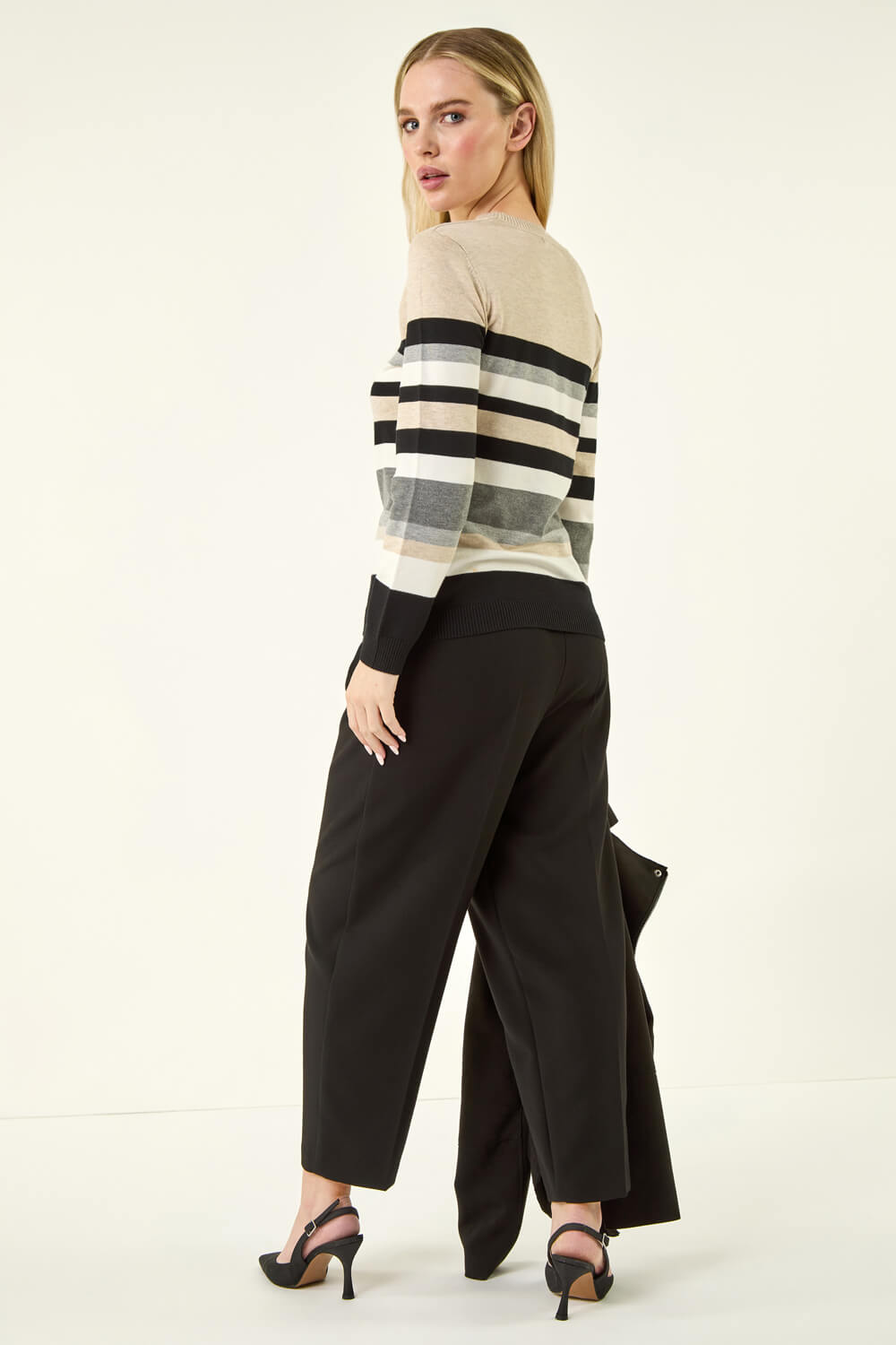 Stone Petite Stripe Round Neck Jumper, Image 4 of 5