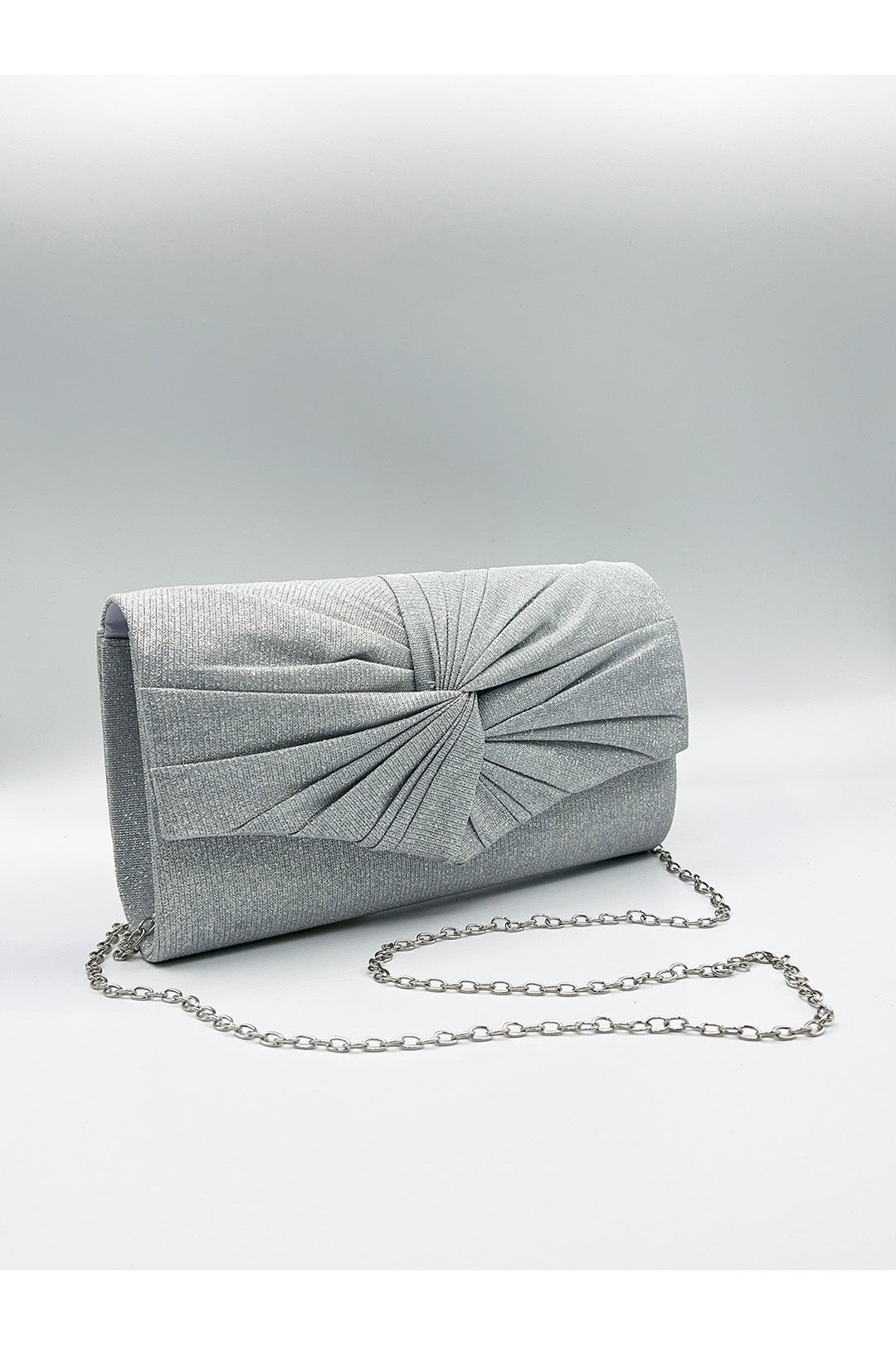 Silver Ruched Clutch Bag, Image 3 of 5