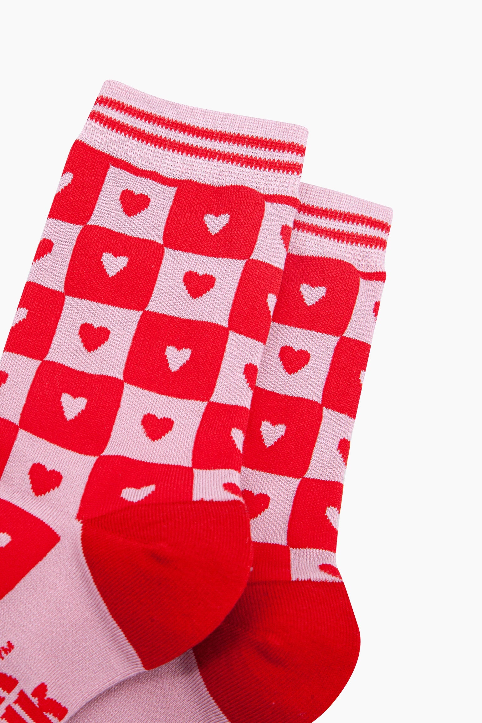 Pink Heart Checkerboard Bamboo Socks in Pink/Red, Image 2 of 4