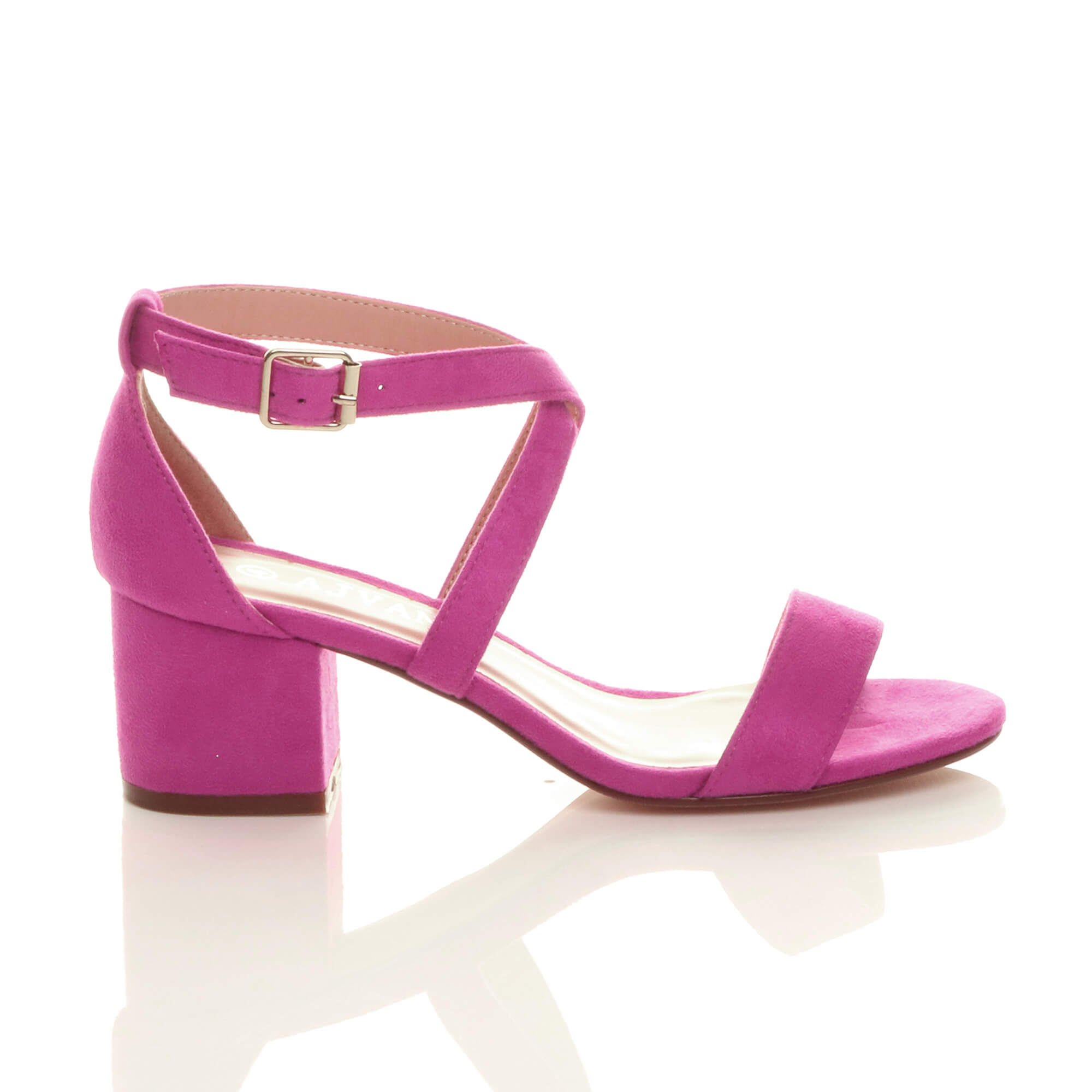 Fuchsia AJVANI Fuchsia Mid Block Heel Crossed Straps Sandals, Image 2 of 6