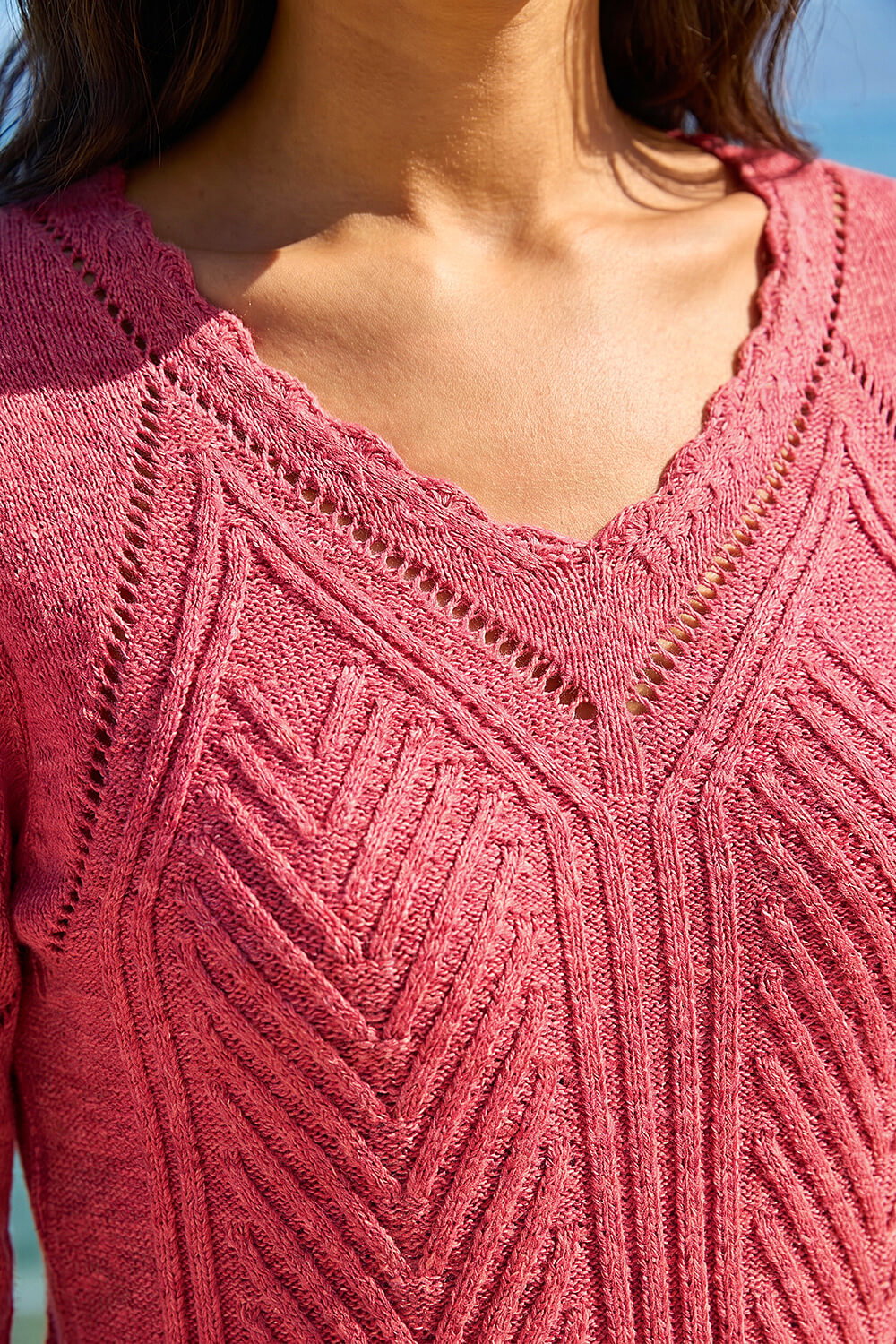 Cerise Scallop V-Neck Knit Jumper, Image 5 of 4