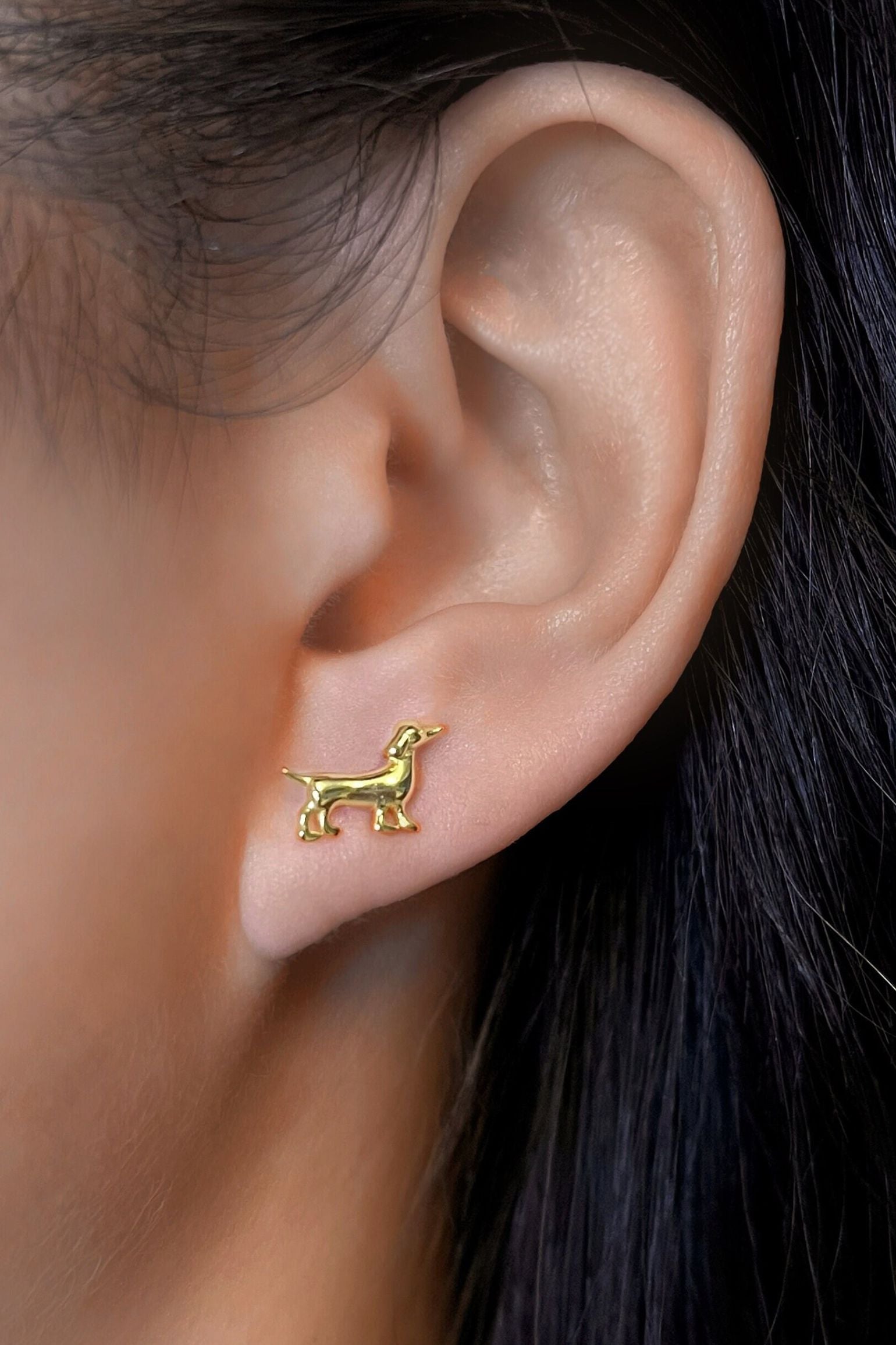 Gold Sterling Silver Sausage Dog Studs, Image 2 of 3