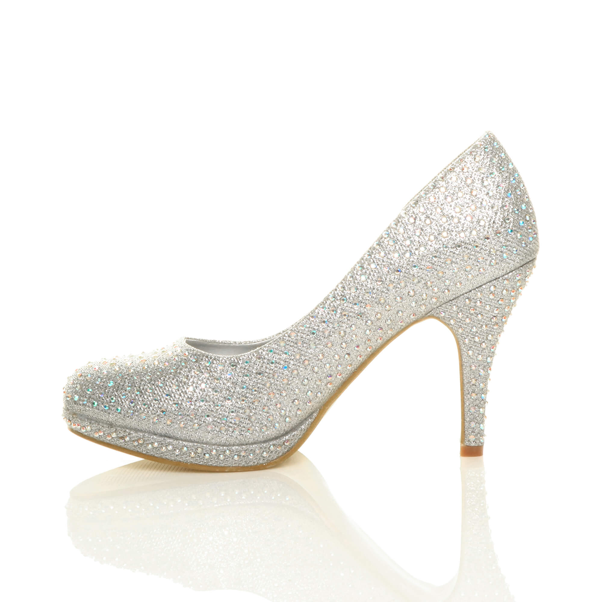 Silver High Heel Diamante Court Shoes, Image 3 of 6