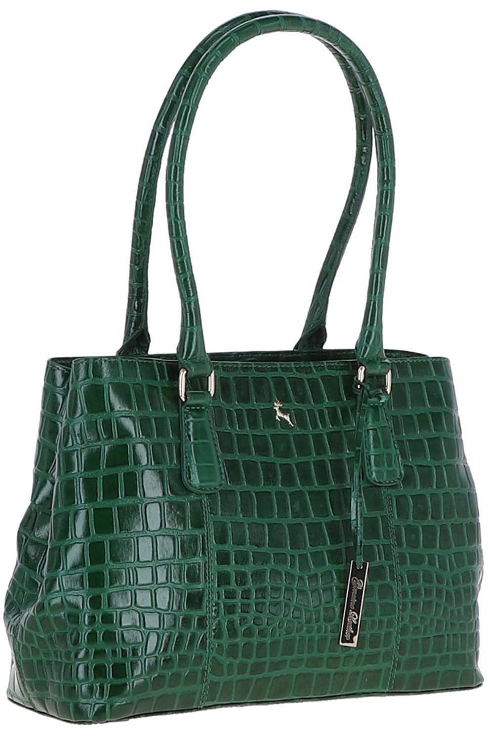 Green Croc Print Real Leather Two Section With Mid Purse Bag, Image 2 of 3