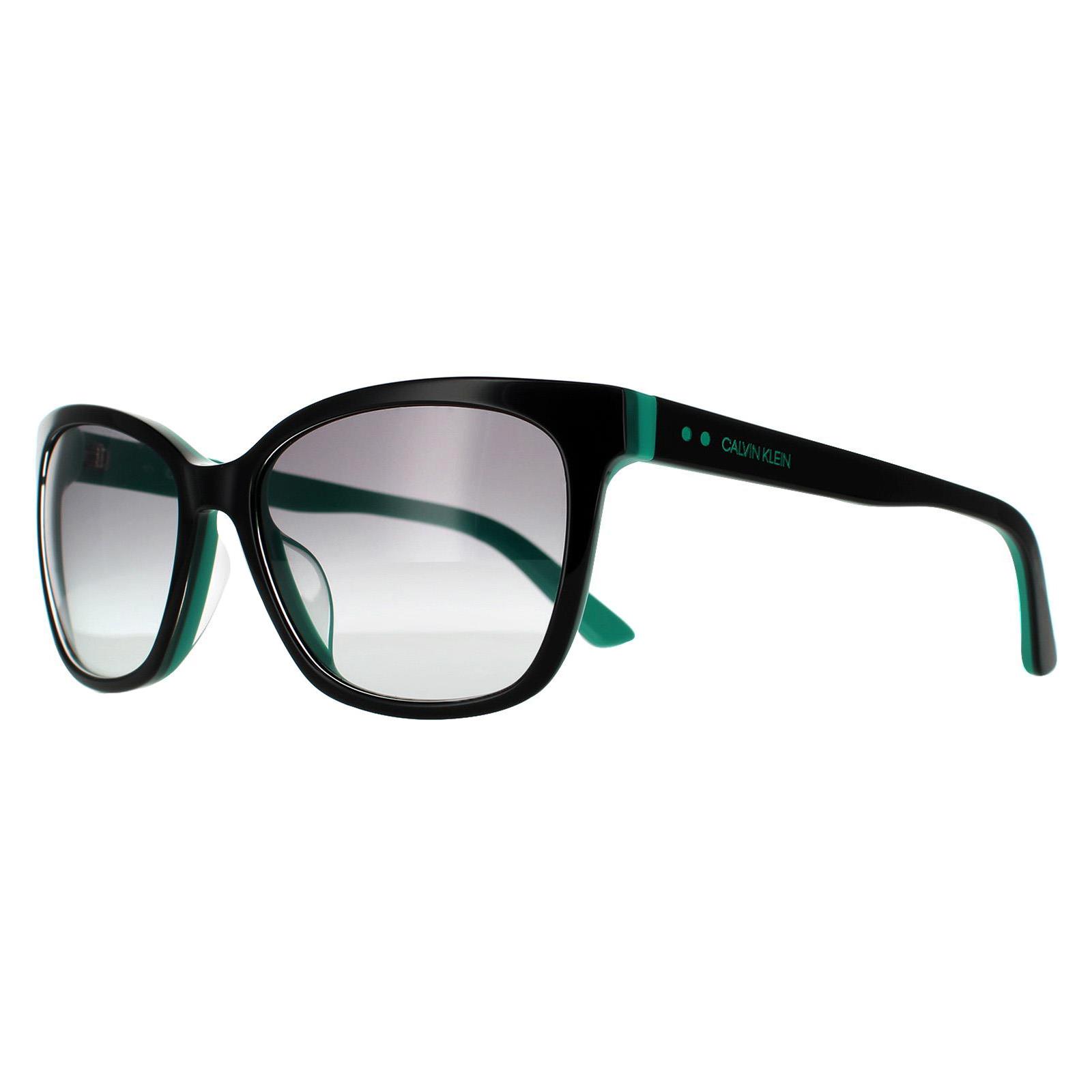 Black Calvin Klein Black Rectangle Black Teal Grey Gradient Sunglasses, Image 2 of 4