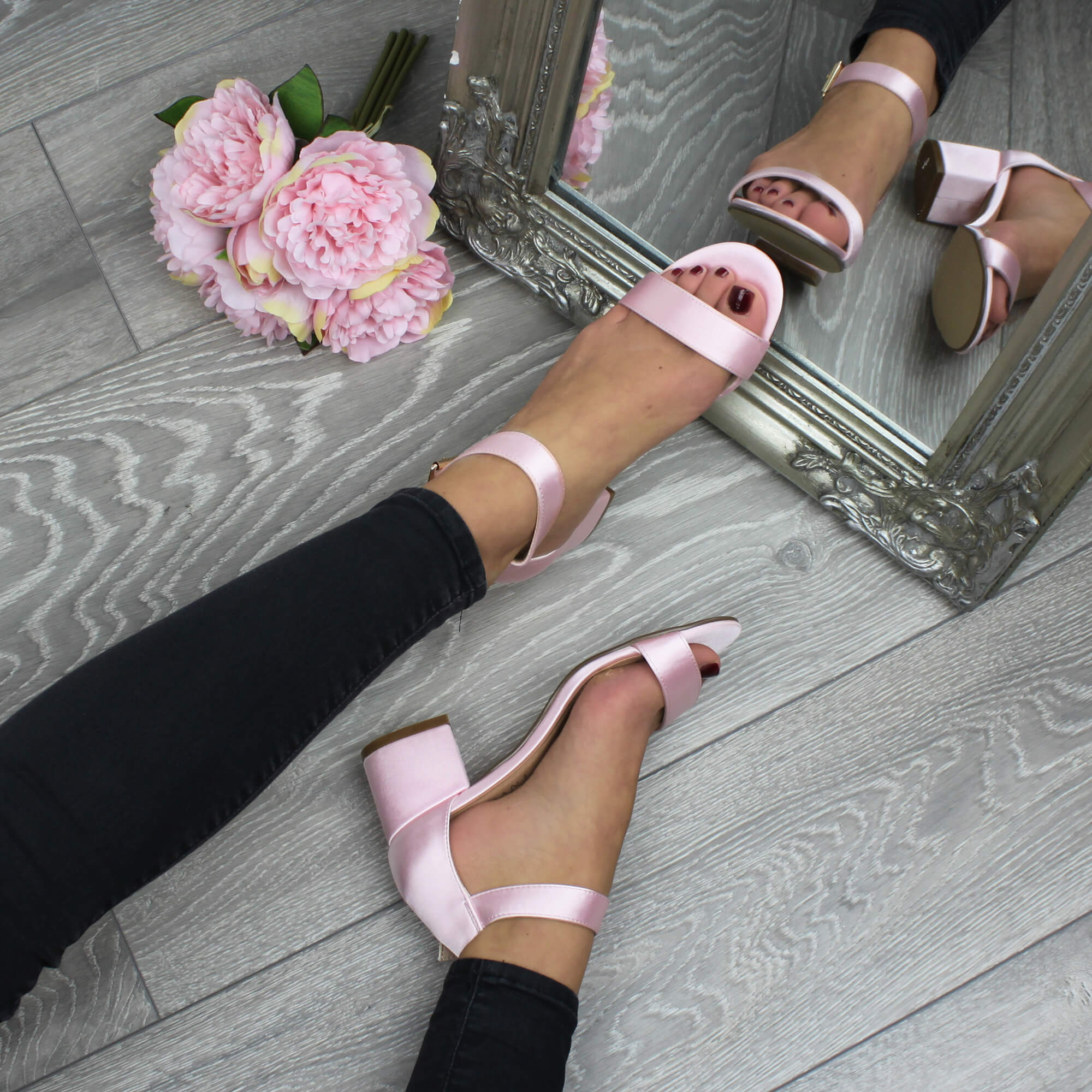 Light Pink Mid Block Heel Ankle Strap Sandals, Image 5 of 6